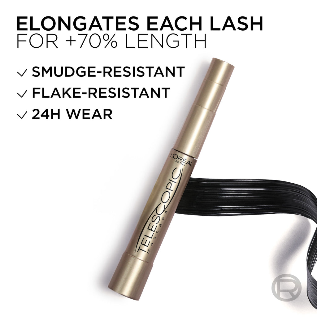(2 pack) L'Oreal Paris Telescopic Original Washable Mascara, Blackest Black, 0.27 fl oz