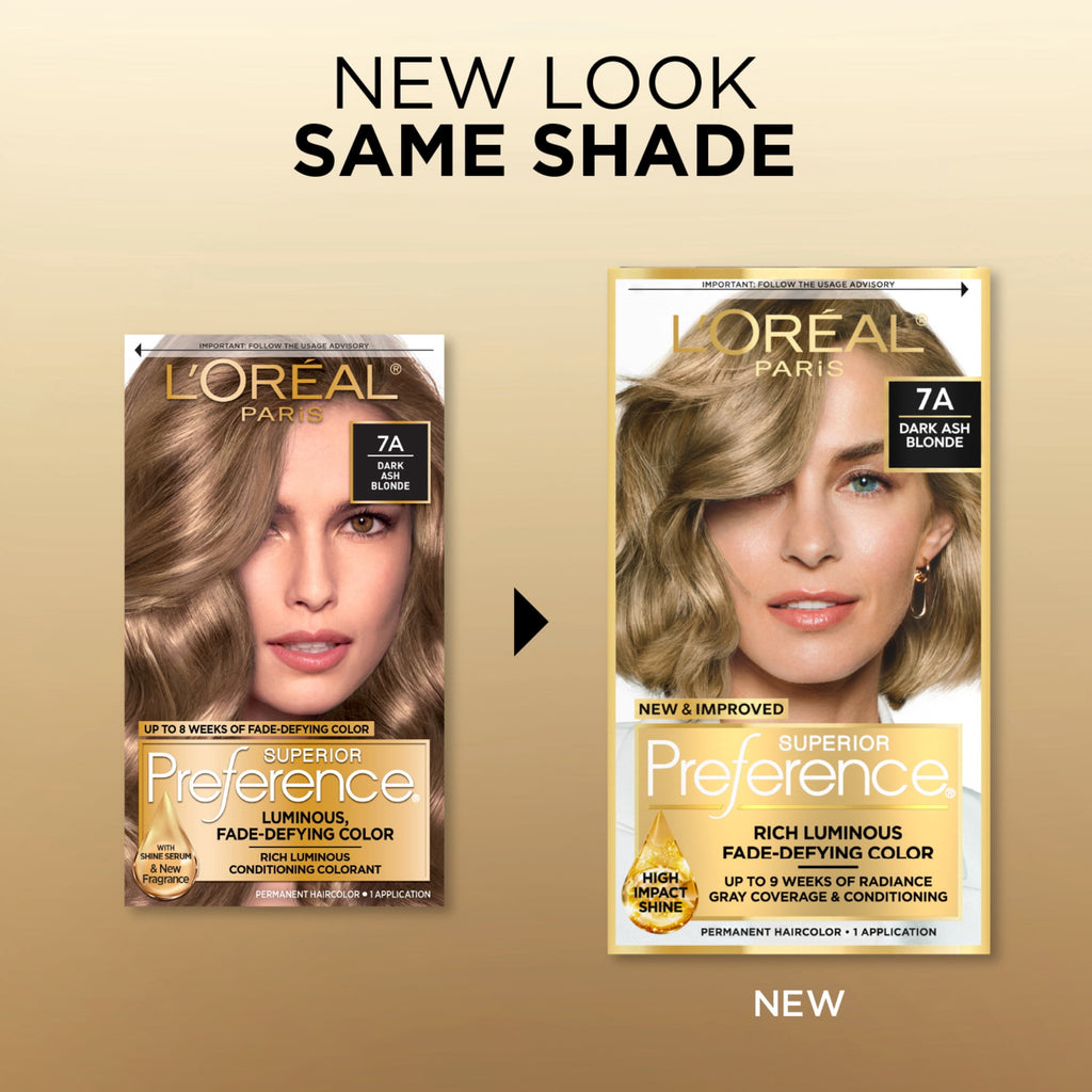 L'Oréal Paris Superior Preference Fade-Defying Adult Permanent Hair Color, 7A Dark Ash Blonde, 1 Kit