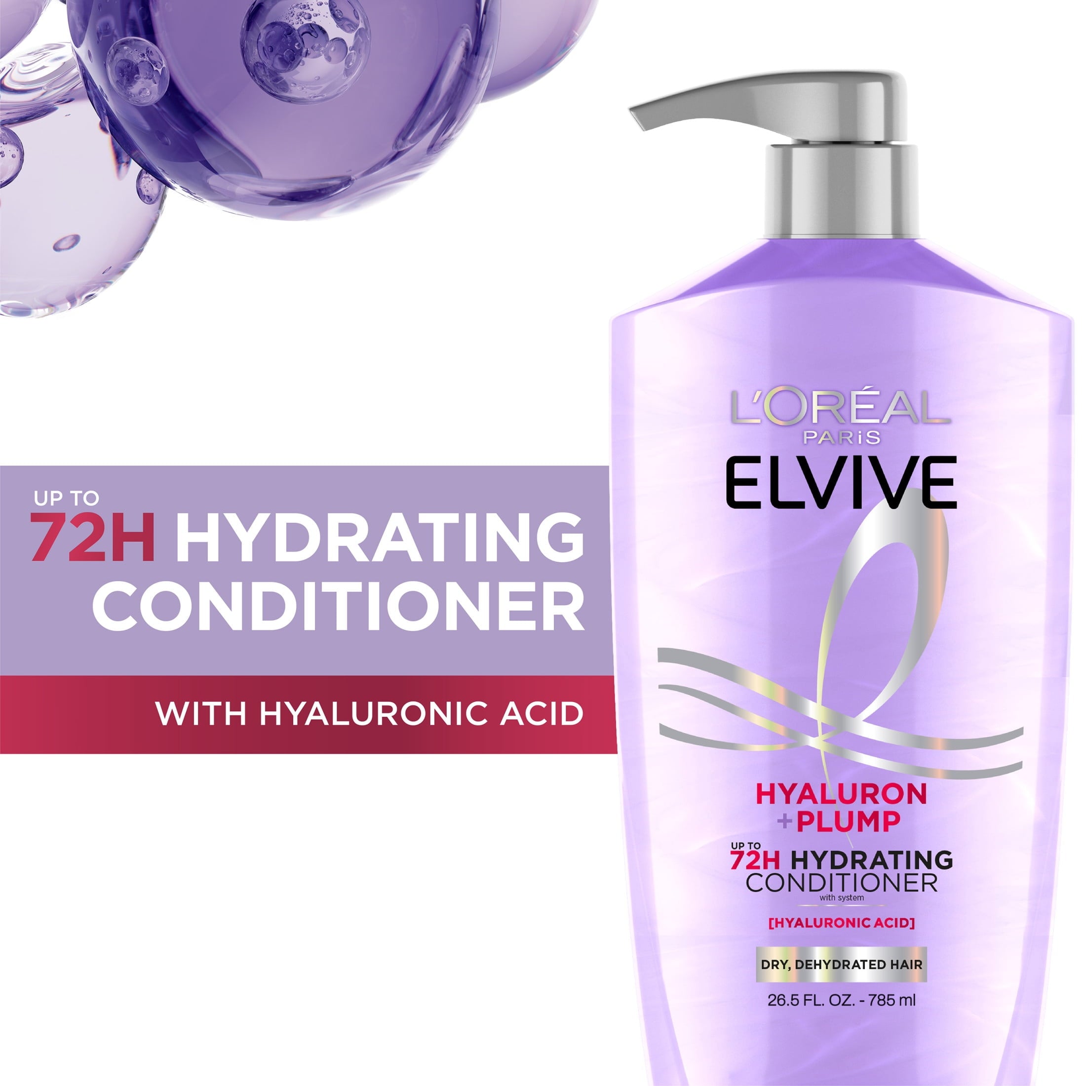 (4 pack) L'Oreal Paris Elvive Hyaluron Plump Hydrating Hair Conditioner, Squeeze Bottle, 26.5 fl oz