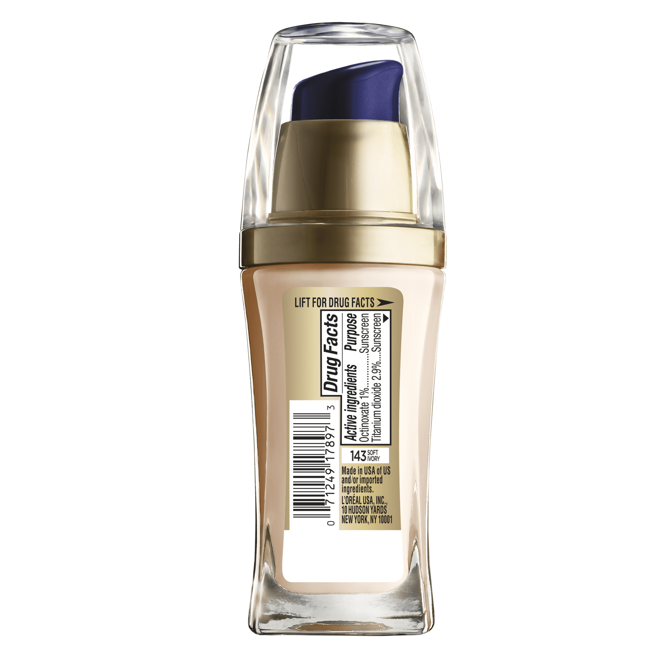 L'Oreal Paris Visible Lift Serum Foundation Makeup, 143 Soft Ivory, 1 fl oz