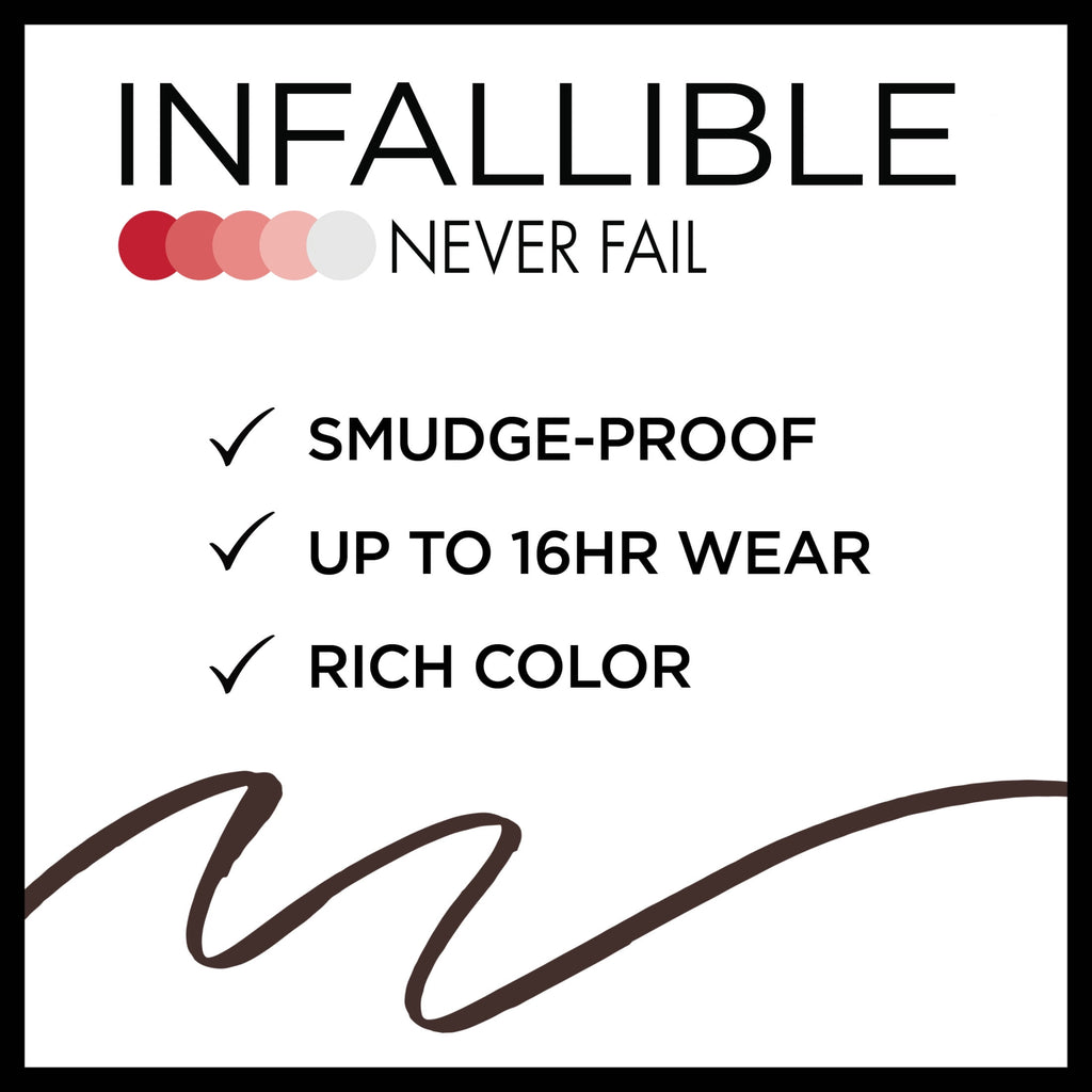 (3 pack) L'Oreal Paris Infallible Never Fail Pencil Eyeliner with Built-In Sharpener, Black Brown, 0.01 fl oz