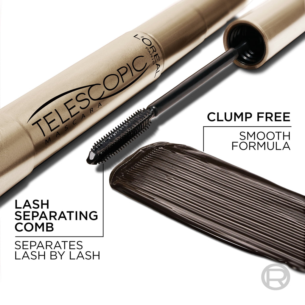 (2 pack) L'Oreal Paris Telescopic Original Washable Mascara, Blackest Black, 0.27 fl oz
