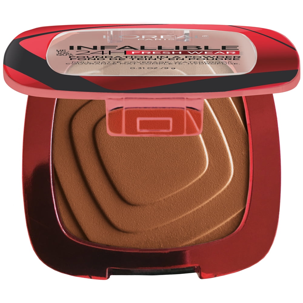 L'Oreal Paris Infallible Fresh Wear 24 Hr Powder Foundation Makeup, 375 Deep Amber, 1 fl oz