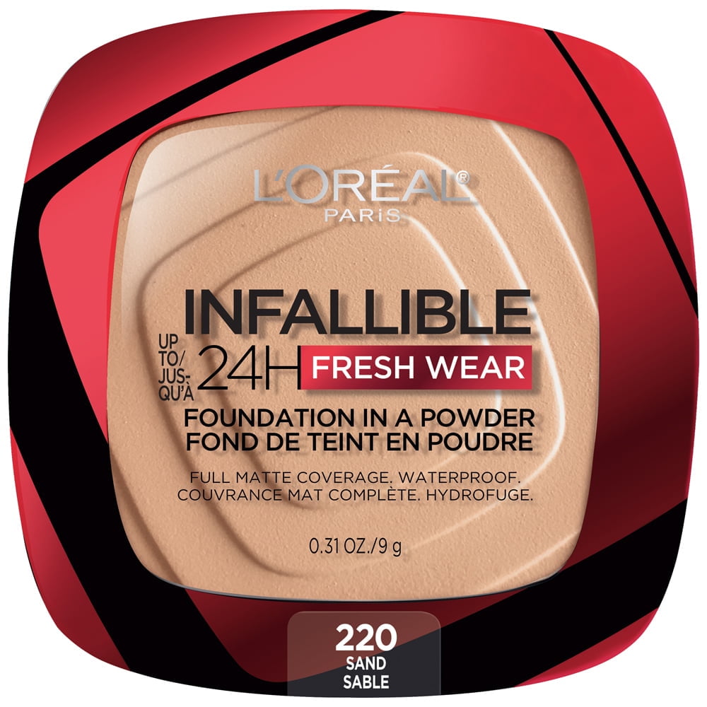 (2 pack) L'Oreal Paris Infallible Fresh Wear 24 Hr Powder Foundation Makeup, 220 Sand, 0.31 oz
