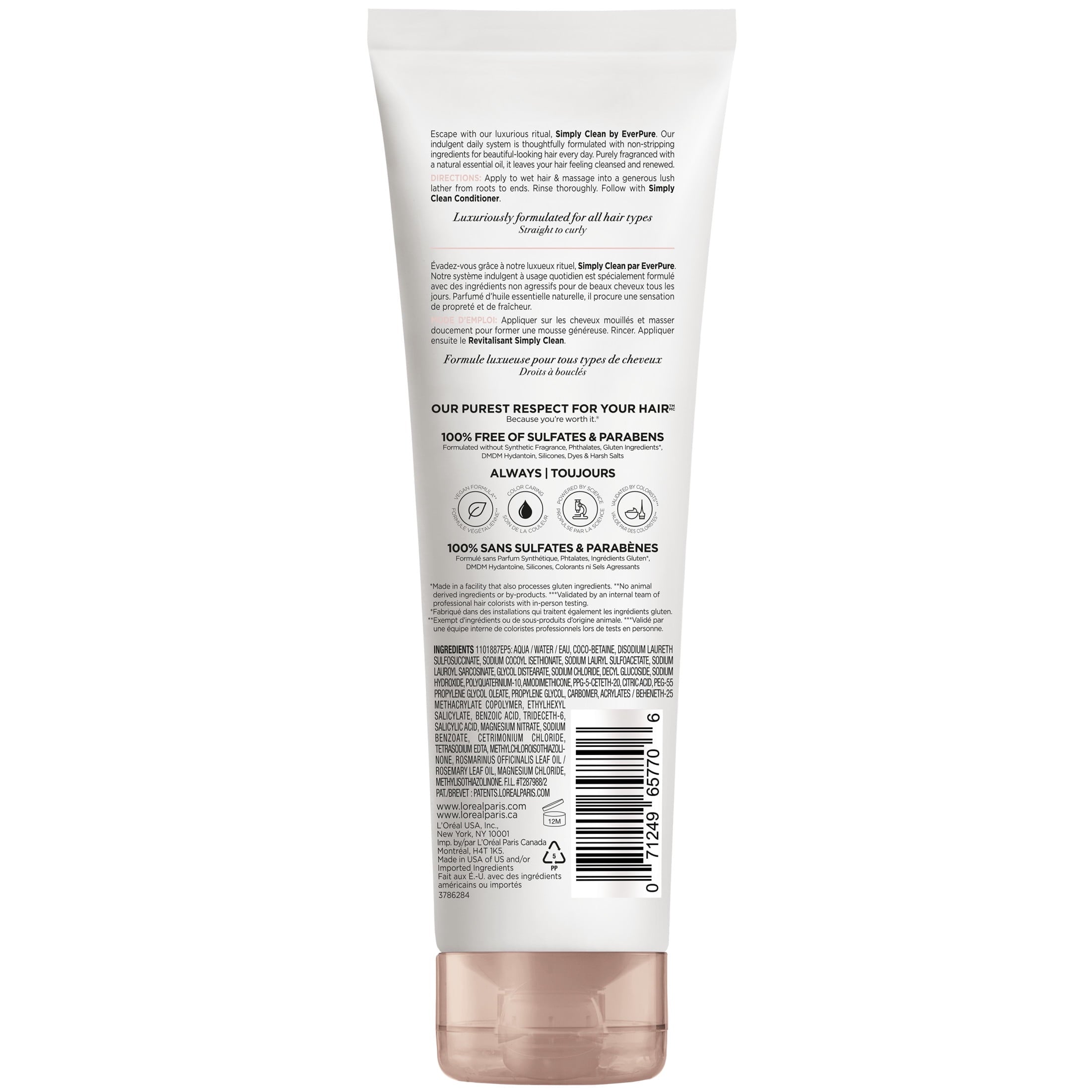 L'Oreal Paris EverPure Simply Clean Shampoo with Essential Oil Sulfates, 8.5 fl oz
