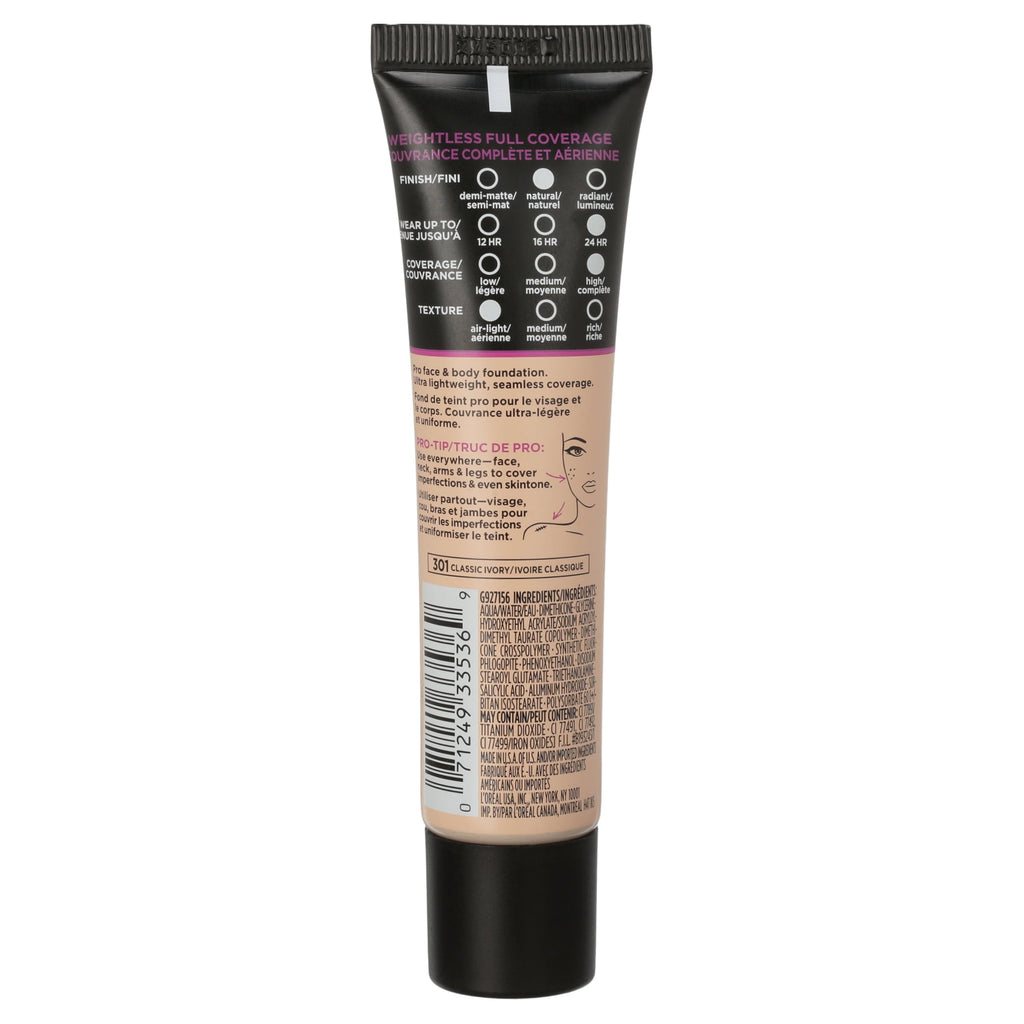 L'Oreal Paris Infallible Total Cover Liquid Foundation, Classic Ivory, 1 fl oz