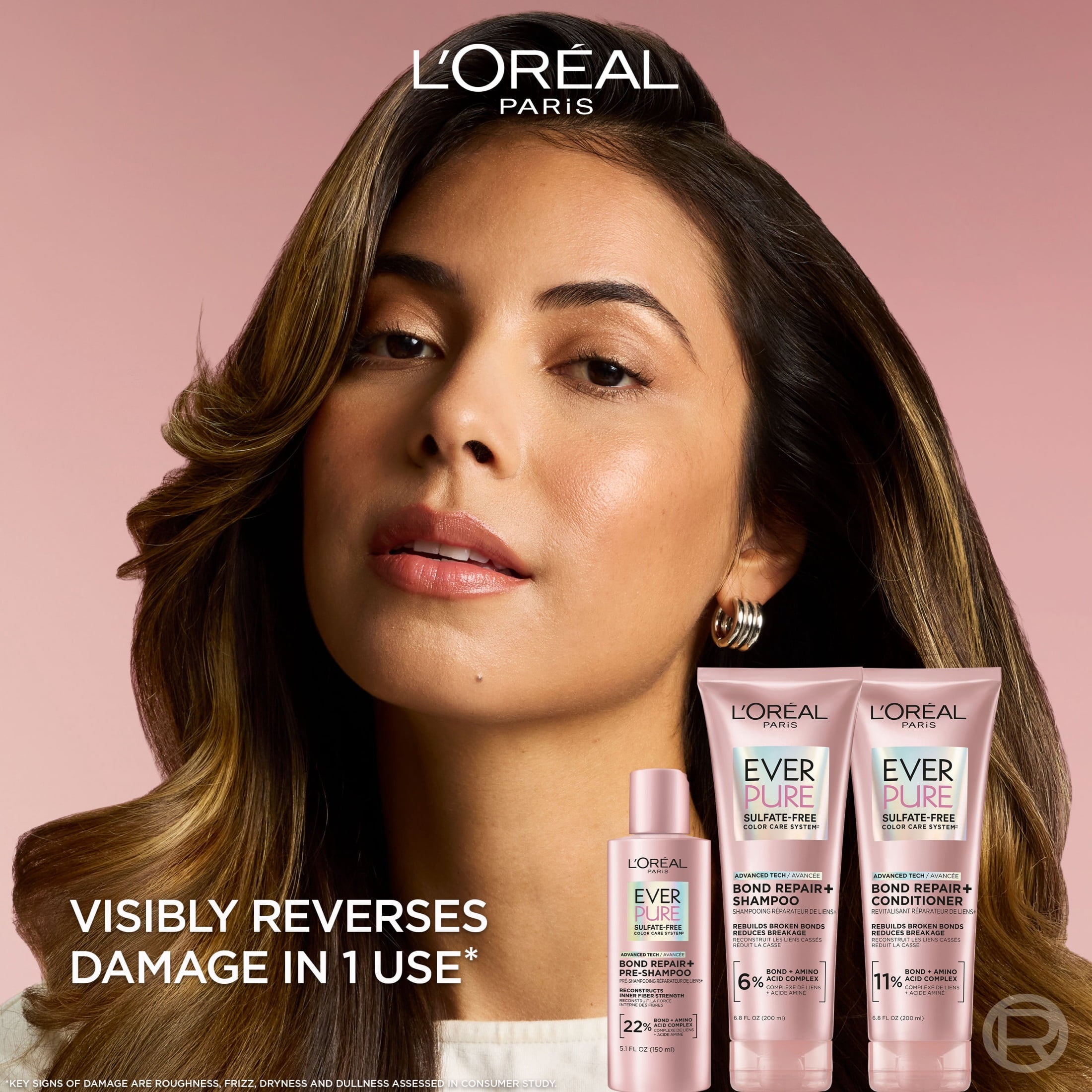 L'Oreal Paris Sulfate Free Bond Repair Shampoo for Damaged Hair, EverPure, for Adults, 23 fl oz