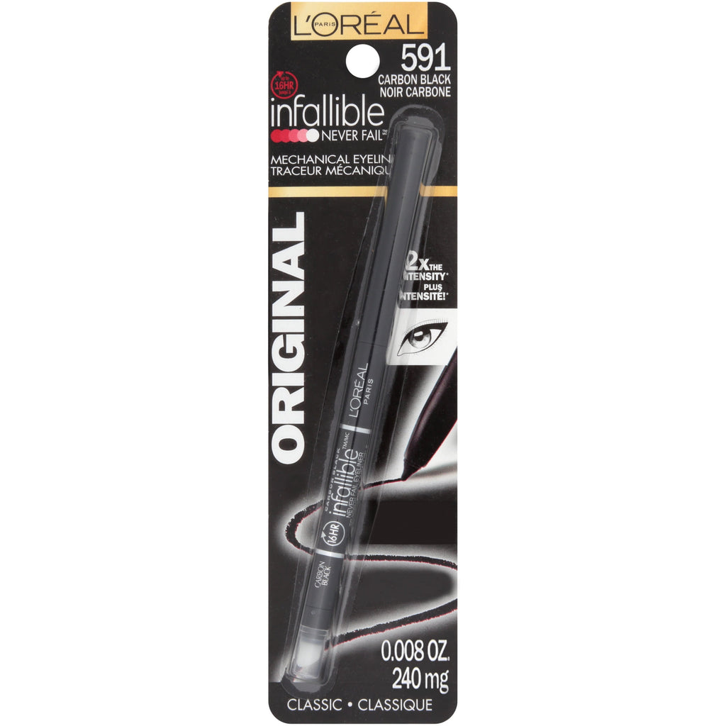 L'Oreal Paris Infallible Never Fail Pencil Eyeliner with Built in Sharpener, Carbon Black