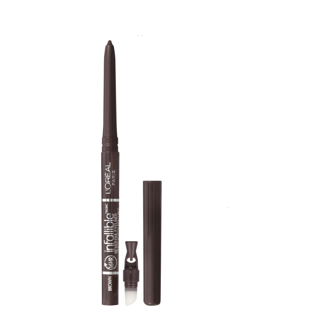 (3 pack) L'Oreal Paris Infallible Never Fail Pencil Eyeliner with Built-In Sharpener, Black Brown, 0.01 fl oz