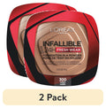 (2 pack) L'Oreal Paris Infallible Fresh Wear 24 Hr Powder Foundation Makeup, 300 Amber, 0.31 oz