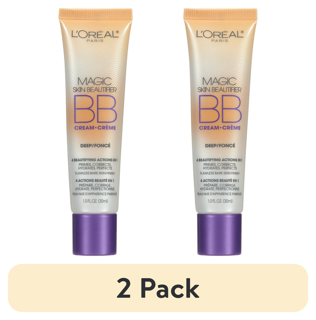 (2 pack) L'Oreal Paris Magic Skin Beautifier BB Cream for Face with Vitamin C and E, Deep, 1 fl oz