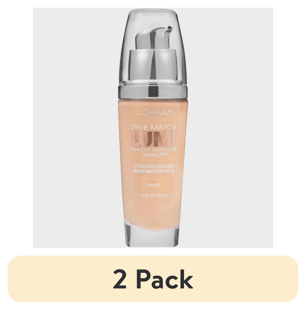 (2 pack) L'Oreal Paris True Match Lumi SPF 20 Liquid Foundation Makeup, N3 Natural Buff, 1 fl oz