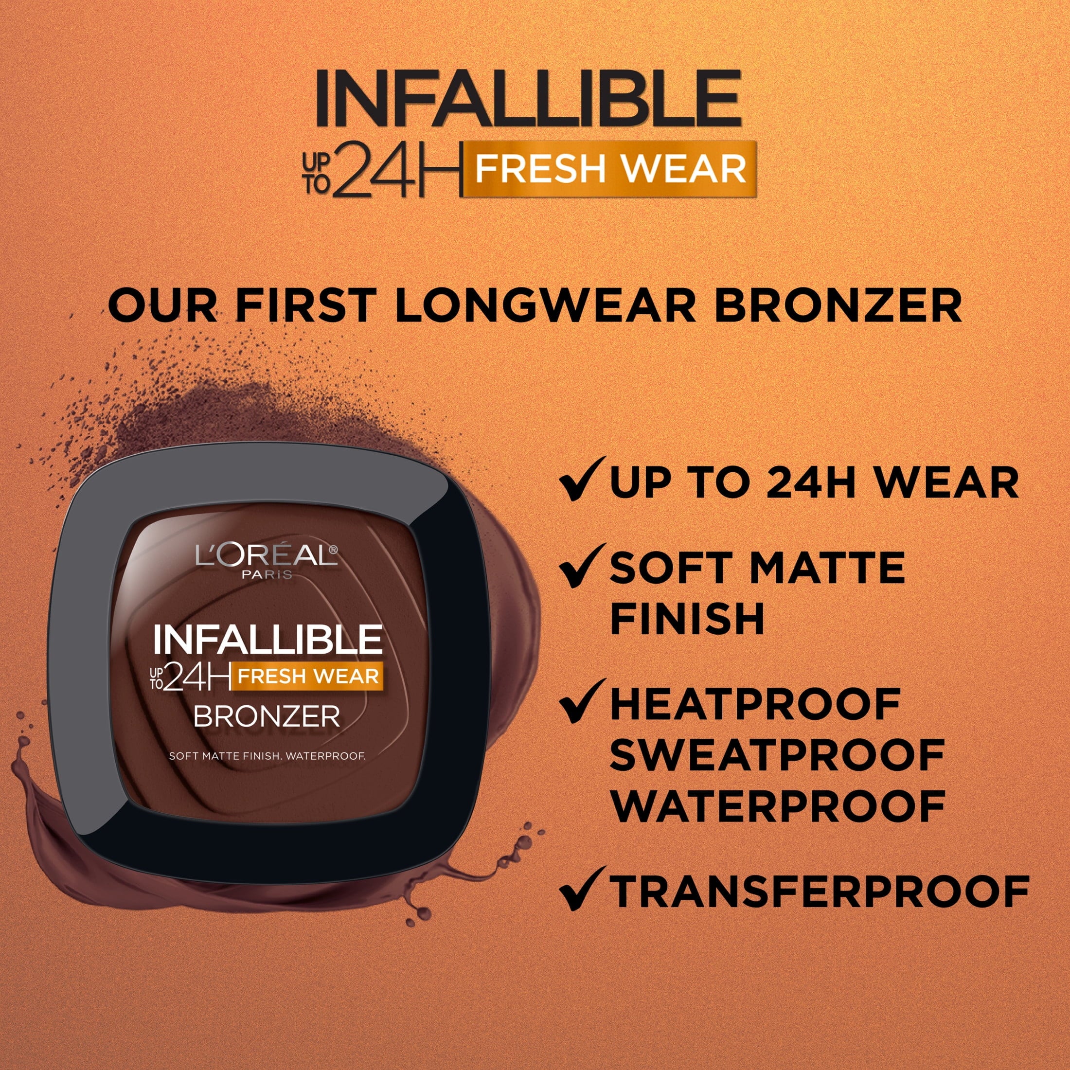 L'Oreal Paris Infallible Up to 24H Fresh Wear Soft Matte Bronzer, Light Medium, 0.31 oz