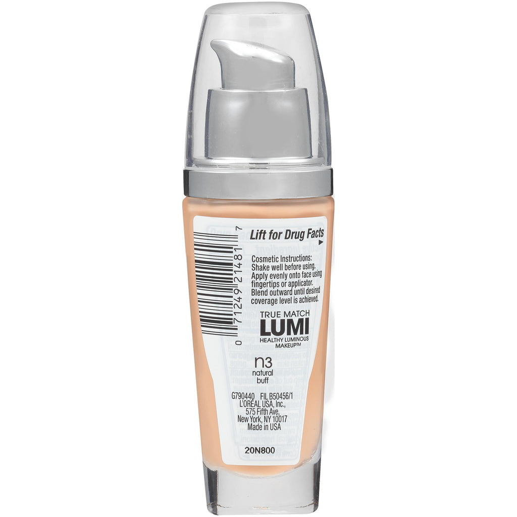 (2 pack) L'Oreal Paris True Match Lumi SPF 20 Liquid Foundation Makeup, N3 Natural Buff, 1 fl oz