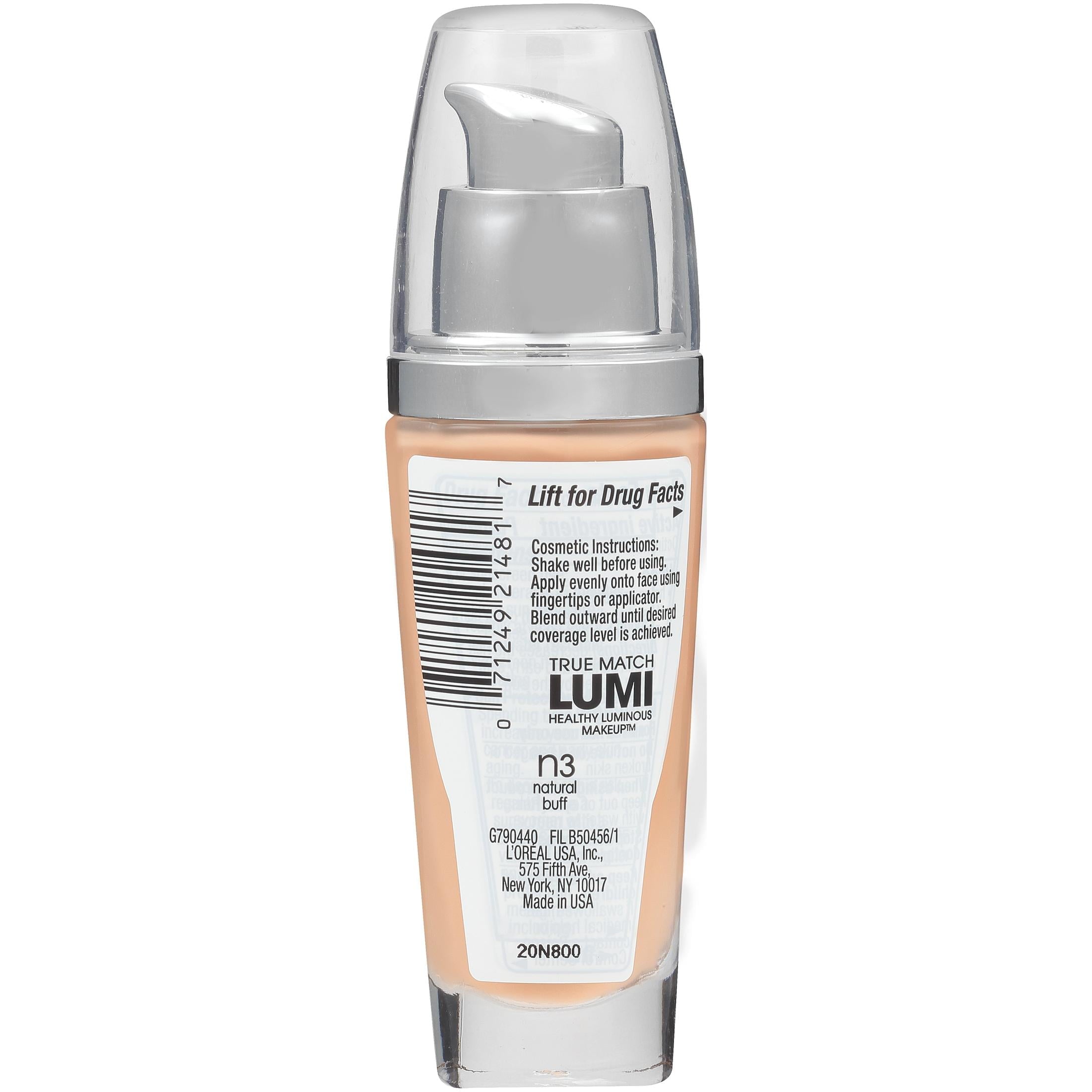 (2 pack) L'Oreal Paris True Match Lumi SPF 20 Liquid Foundation Makeup, N3 Natural Buff, 1 fl oz