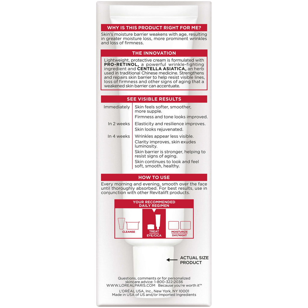 L'Oreal Paris Revitalift Cicacream Anti-Wrinkle + Skin Barrier Repair, 1.7 fl. oz.