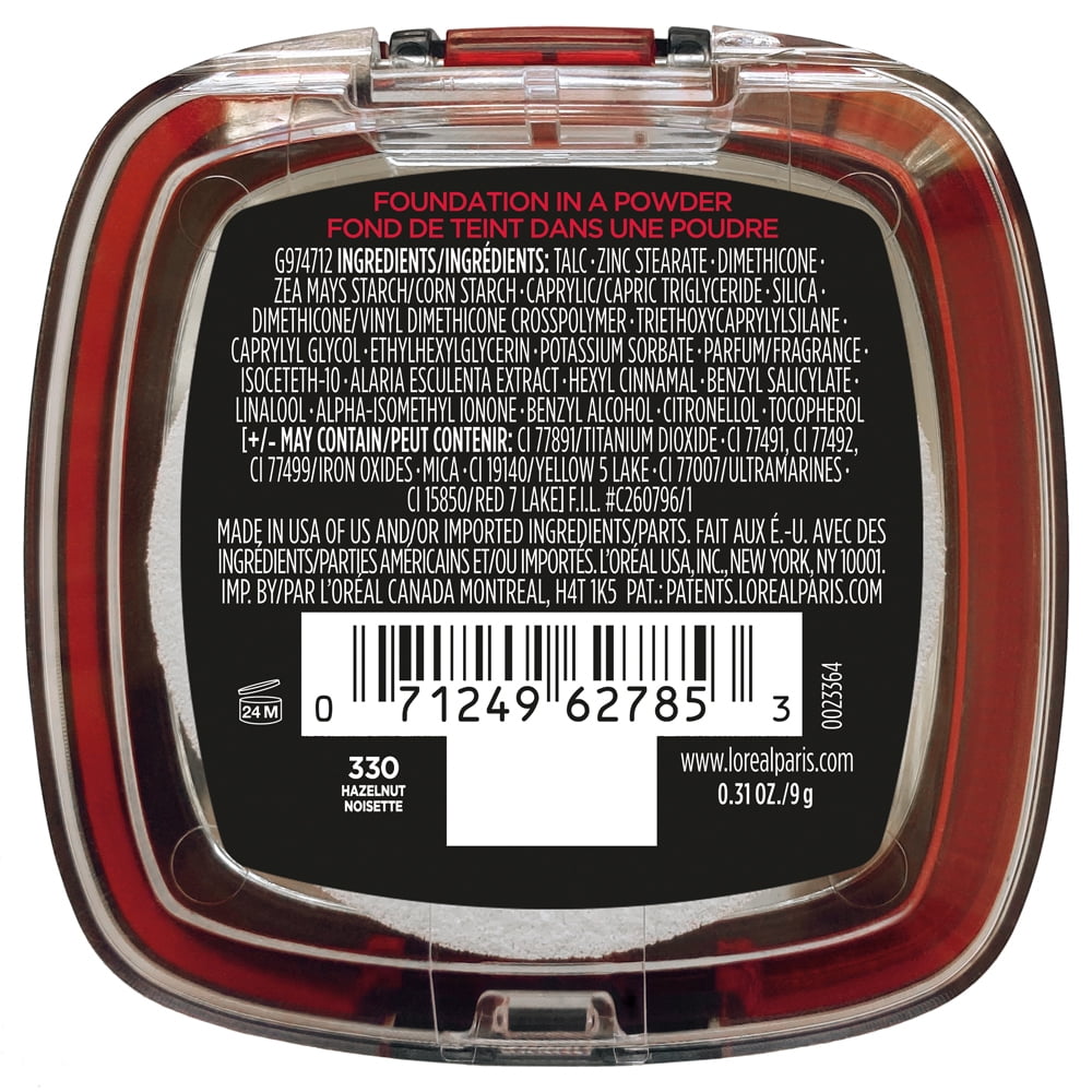 (2 pack) L'Oreal Paris Infallible Fresh Wear 24 Hr Powder Foundation Makeup, 330 Hazelnut, 0.31 oz