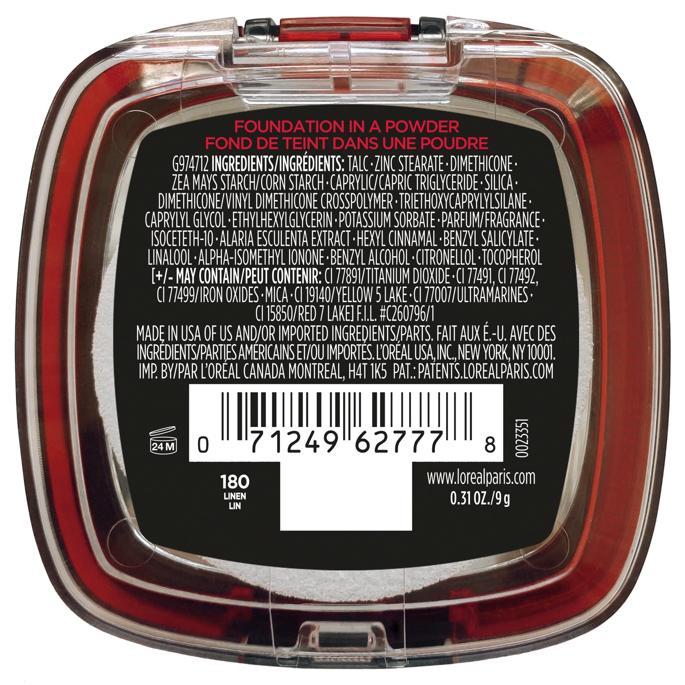 (2 pack) L'Oreal Paris Infallible Fresh Wear 24 Hr Powder Foundation Makeup, 180 Linen, 0.31 oz