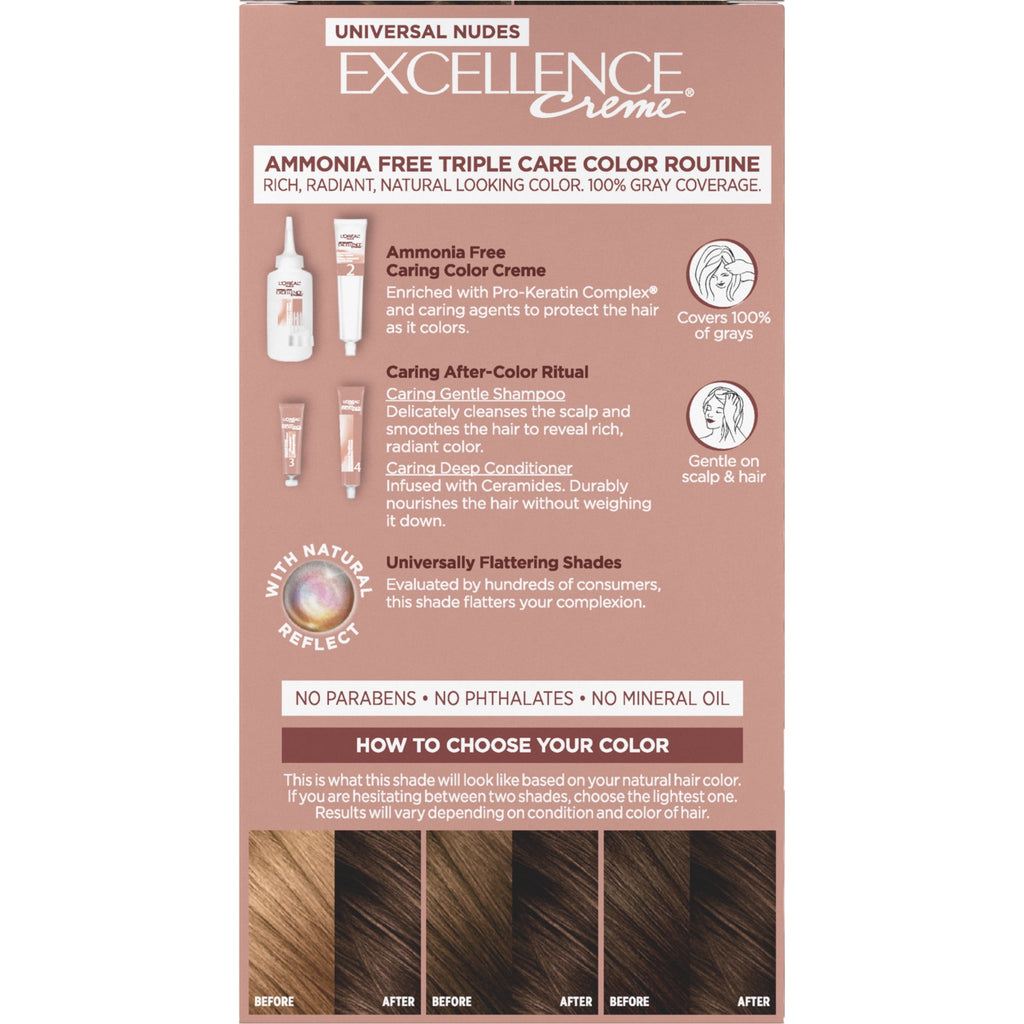L'Oreal Paris Excellence Universal Nudes Permanent Hair Color, 5N Natural Brown, 1 kit