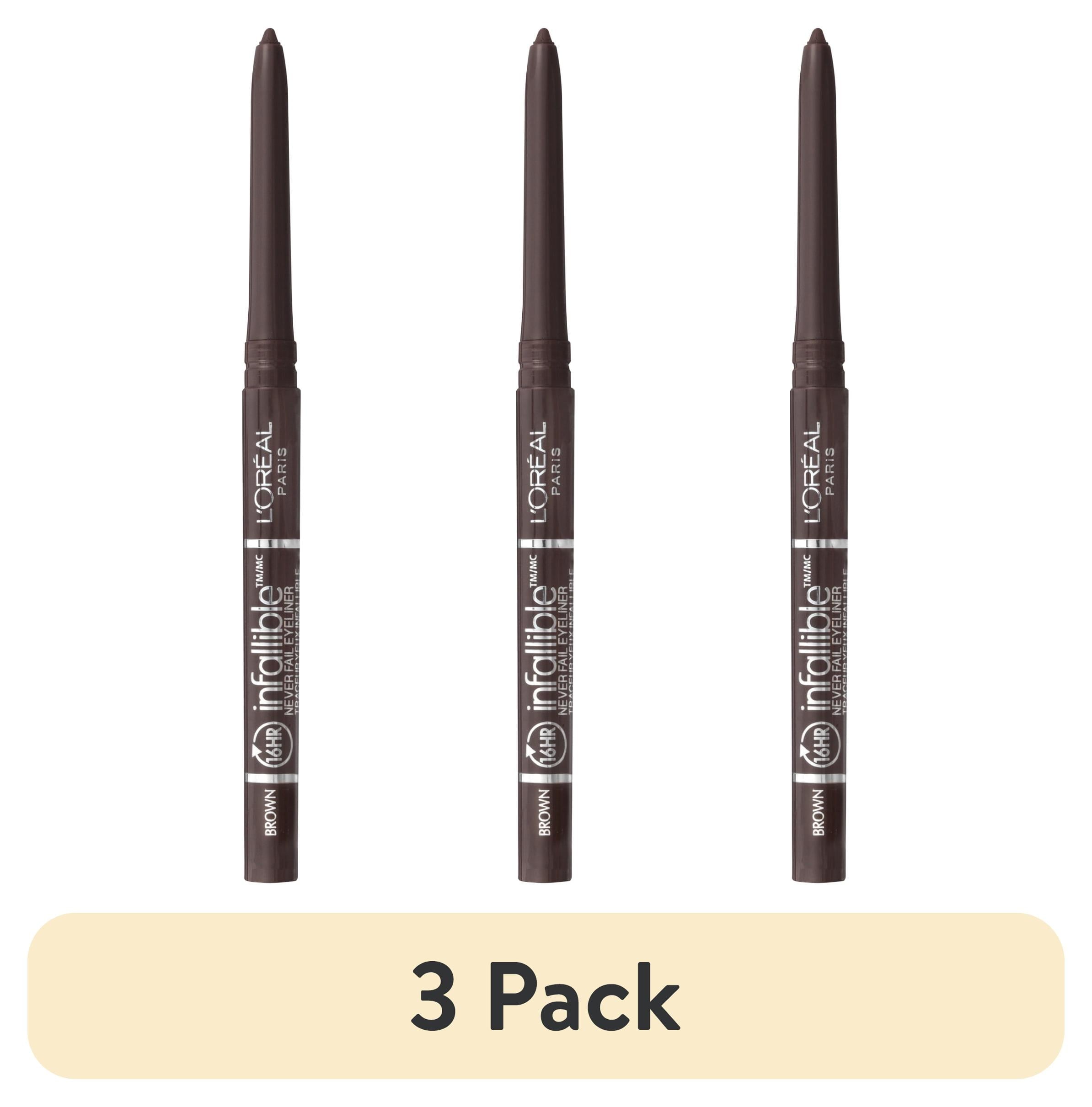 (3 pack) L'Oreal Paris Infallible Never Fail Pencil Eyeliner with Built-In Sharpener, Black Brown, 0.01 fl oz