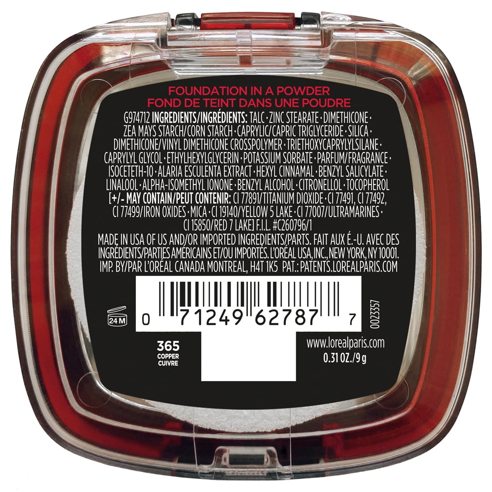 (2 pack) L'Oreal Paris Infallible Fresh Wear 24 Hr Powder Foundation Makeup, 365 Copper, 0.31 oz