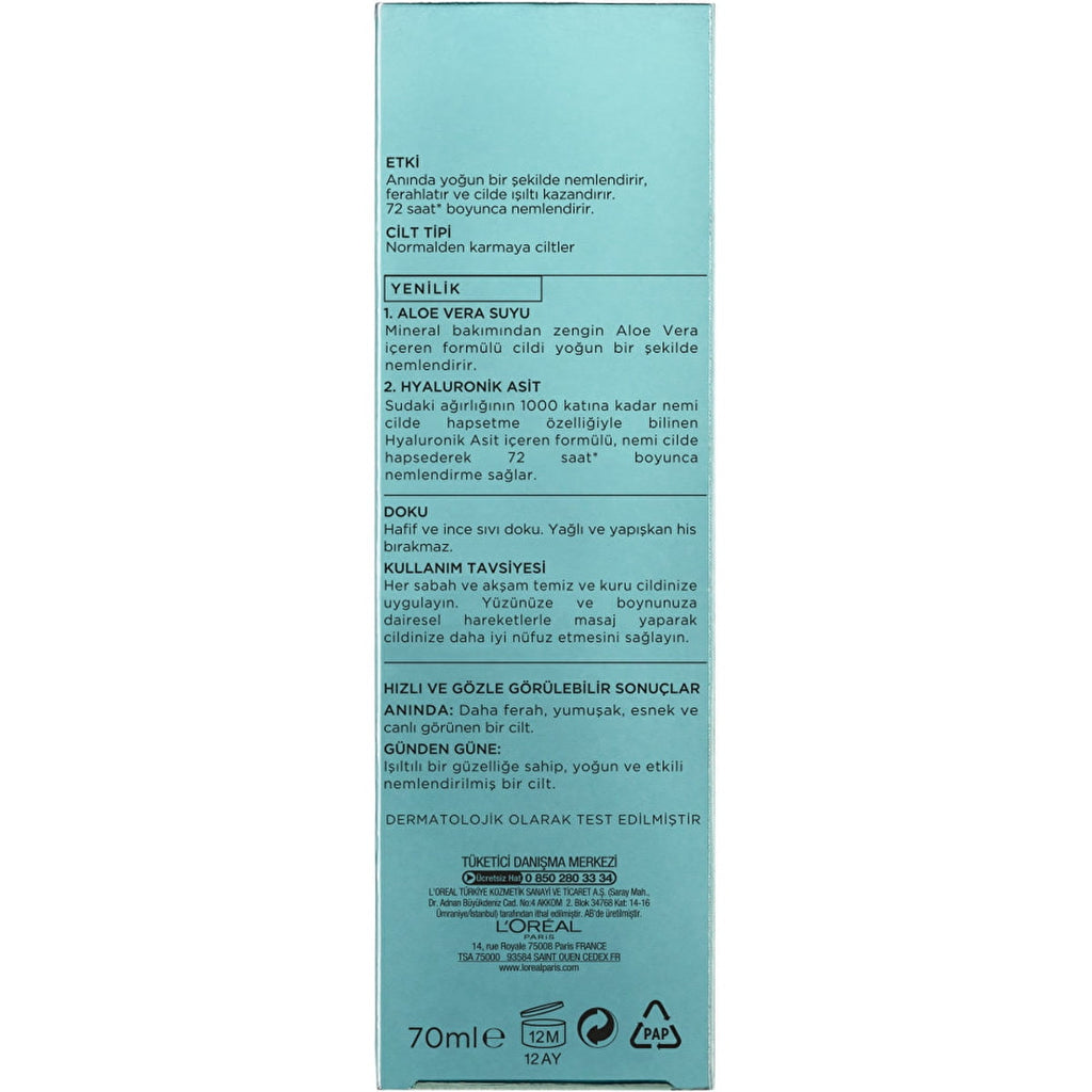 Loreal Paris Hydra Genius Hyaluronic Acid + Aloe Vera Liquid Moisturiser for Normal to Combination Skin, 70ml