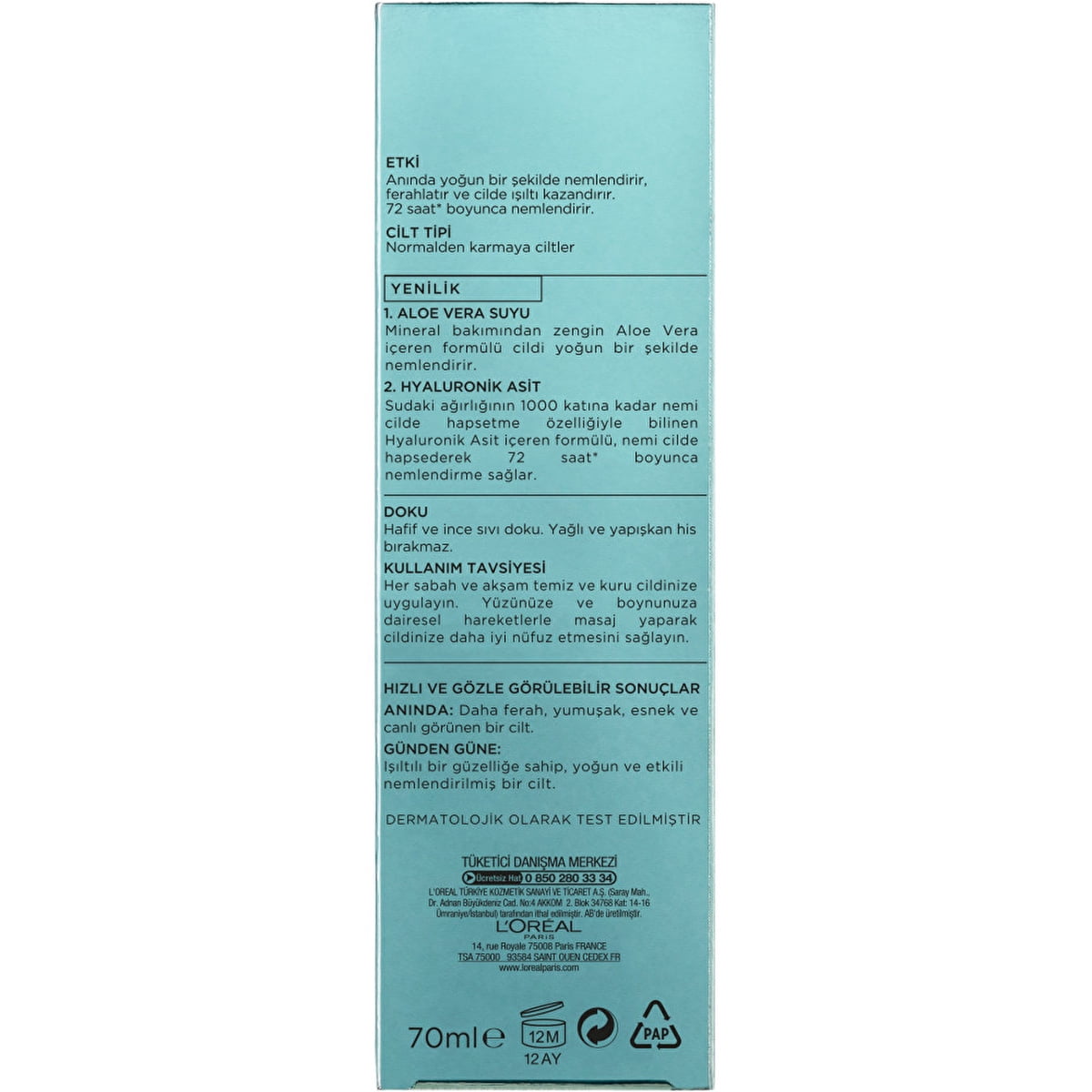Loreal Paris Hydra Genius Hyaluronic Acid + Aloe Vera Liquid Moisturiser for Normal to Combination Skin, 70ml