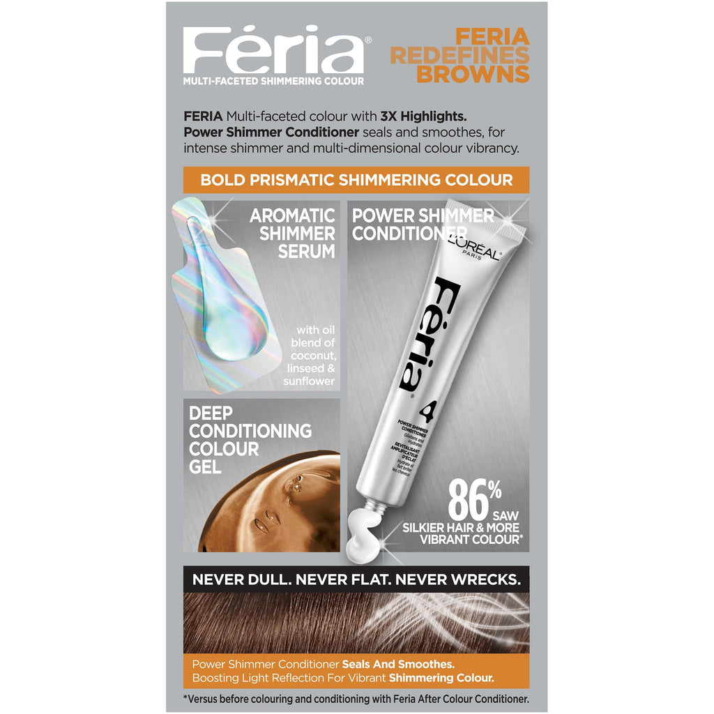 L'Oreal Paris Feria Permanent Hair Color, T53 Moonlit Tortoise Cool Medium Brown