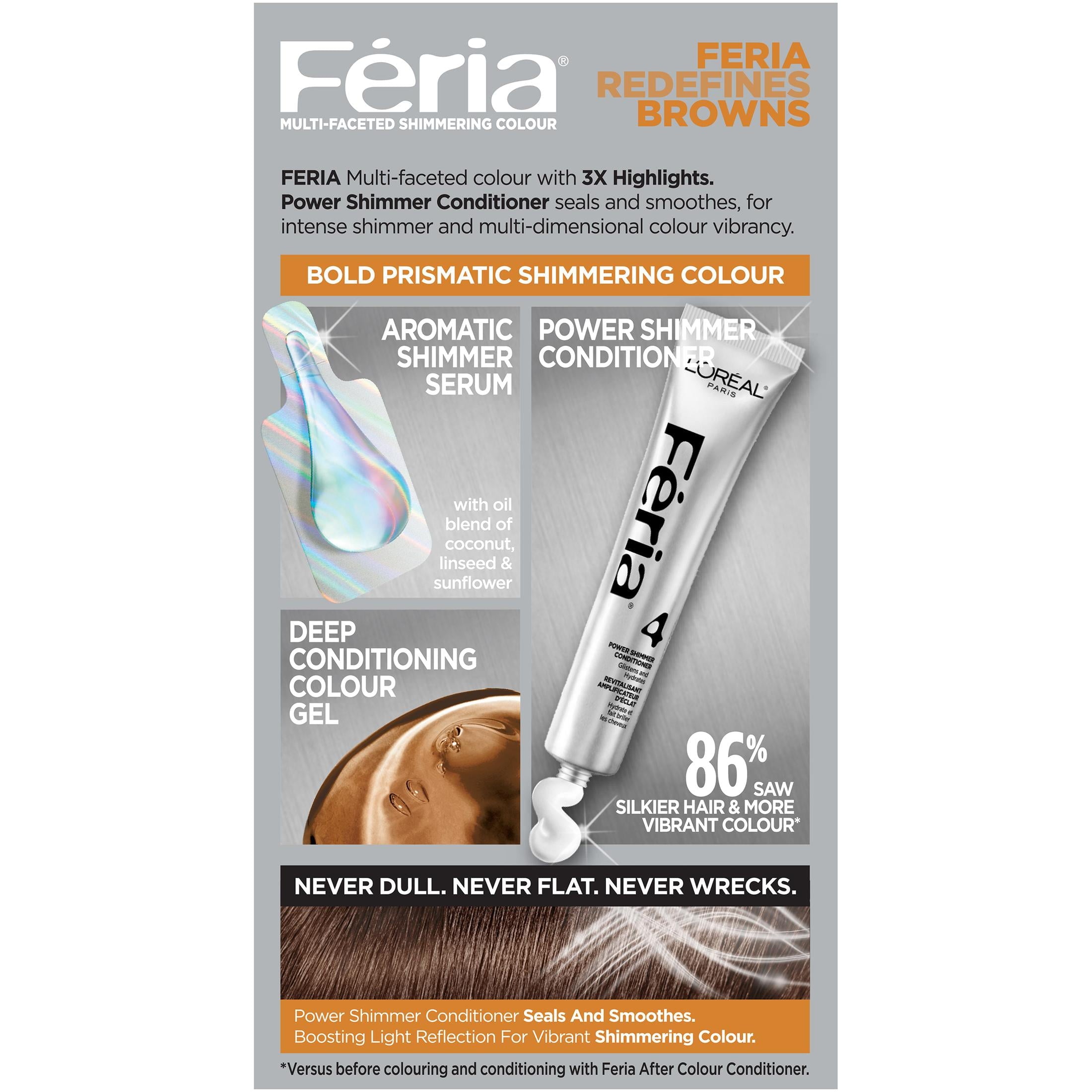 L'Oreal Paris Feria Permanent Hair Color, T53 Moonlit Tortoise Cool Medium Brown