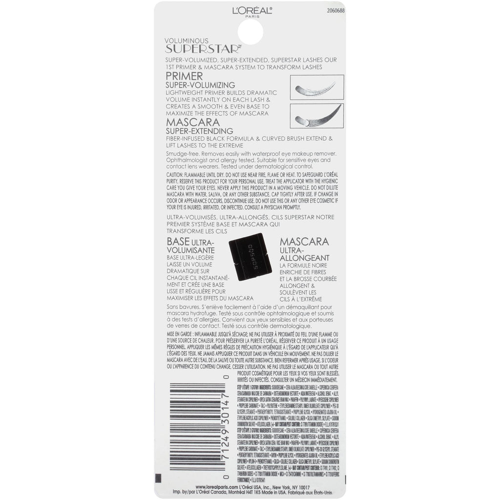 L'Oreal Paris Voluminous Superstar Waterproof Mascara, Blackest Black