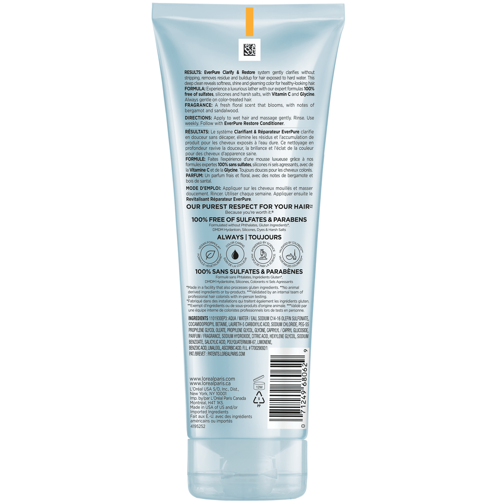 L'Oreal Paris Ever Pure Clarifying Shampoo with Vitamin C, Glycine, for All Hair Types, 6.8 fl oz