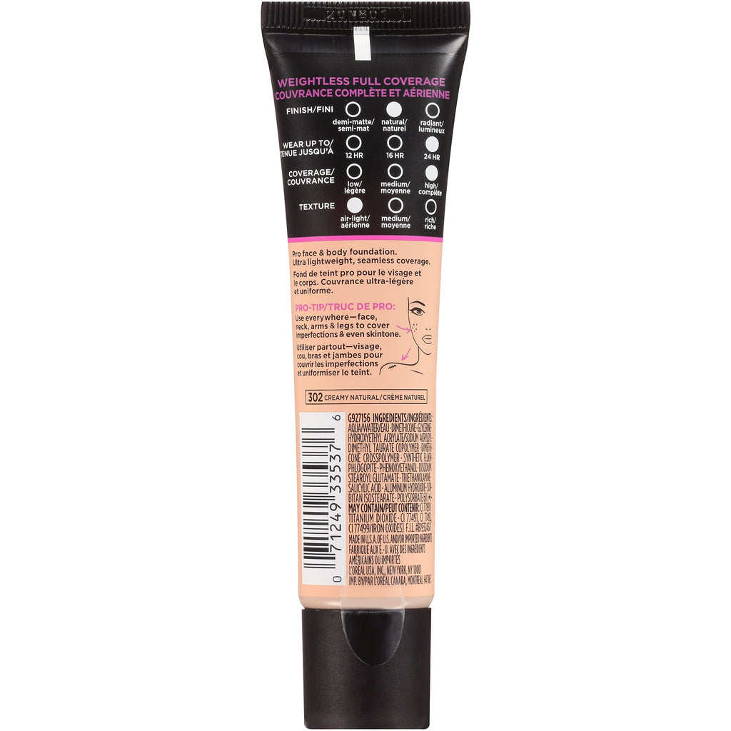 L'Oreal Paris Infallible Total Cover Liquid Foundation, Creamy Natural, 1 fl oz
