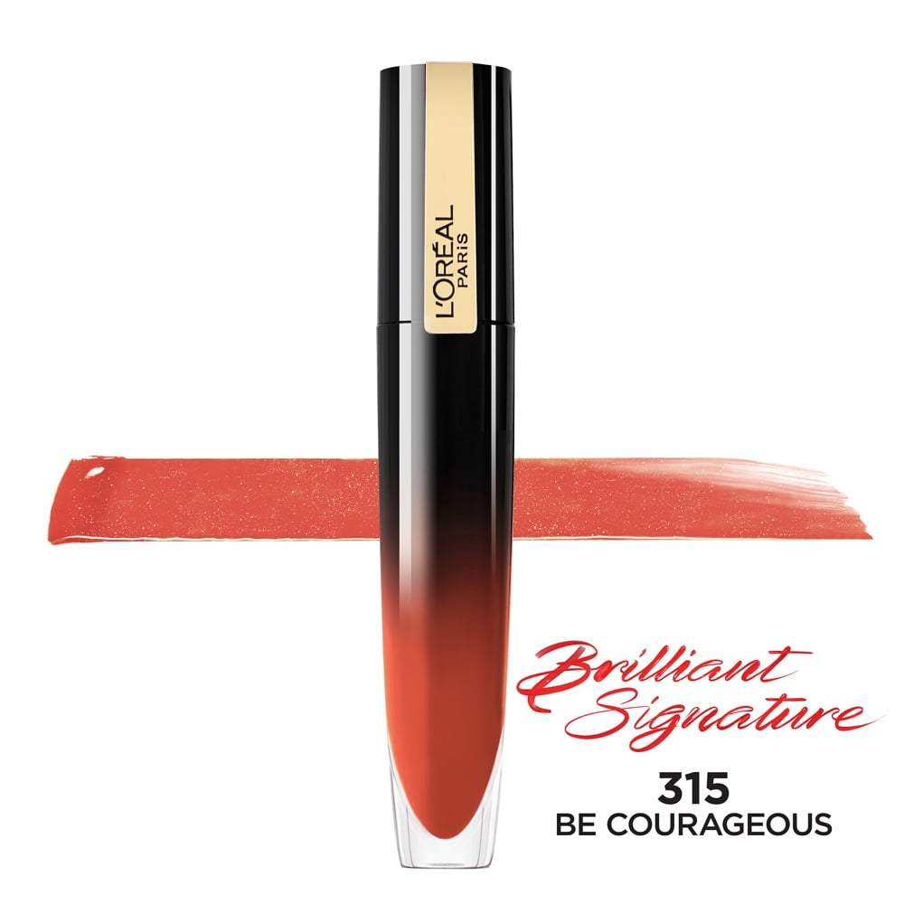 L'Oreal Paris Brilliant Signature Shiny Lip Stain, Be Courageous, 0.21 fl oz, Smudge-Proof