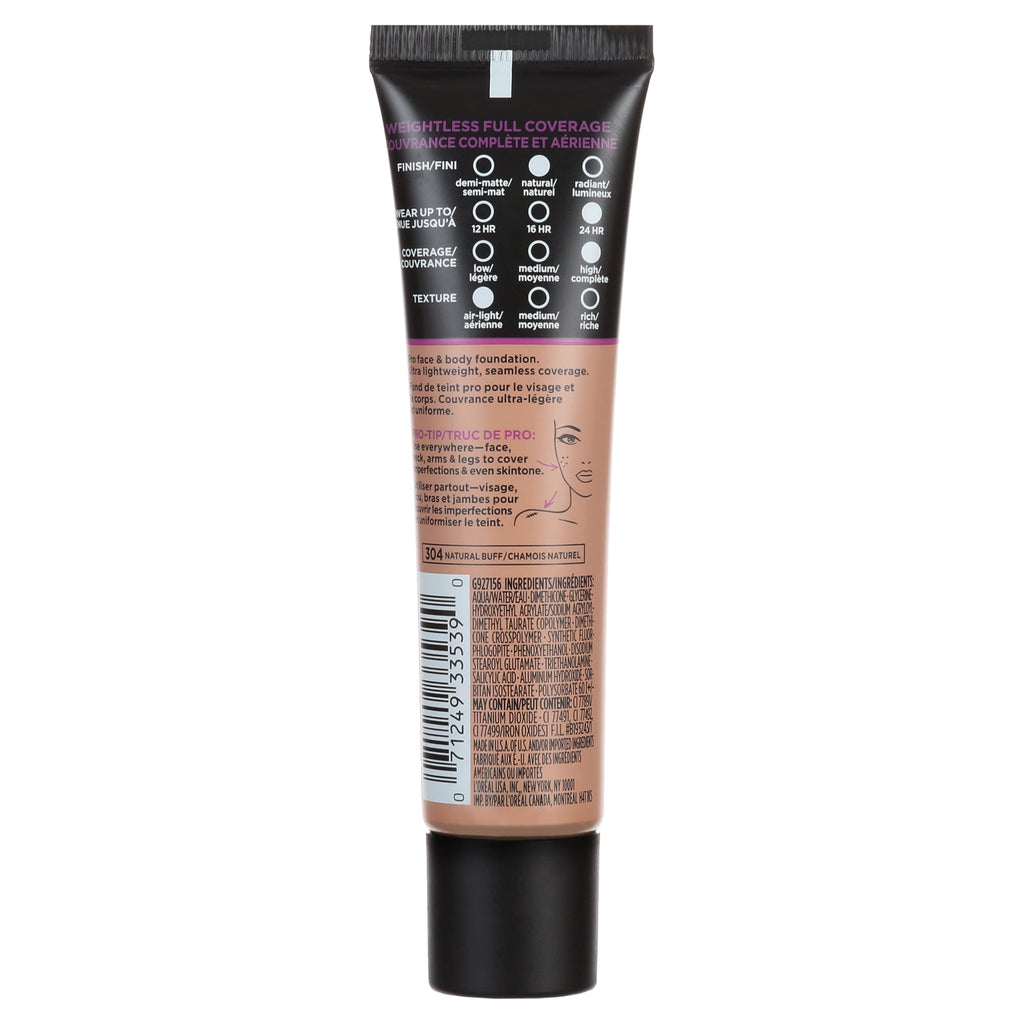 L'Oreal Paris Infallible Total Cover Liquid Foundation, Natural Buff, 1 fl oz