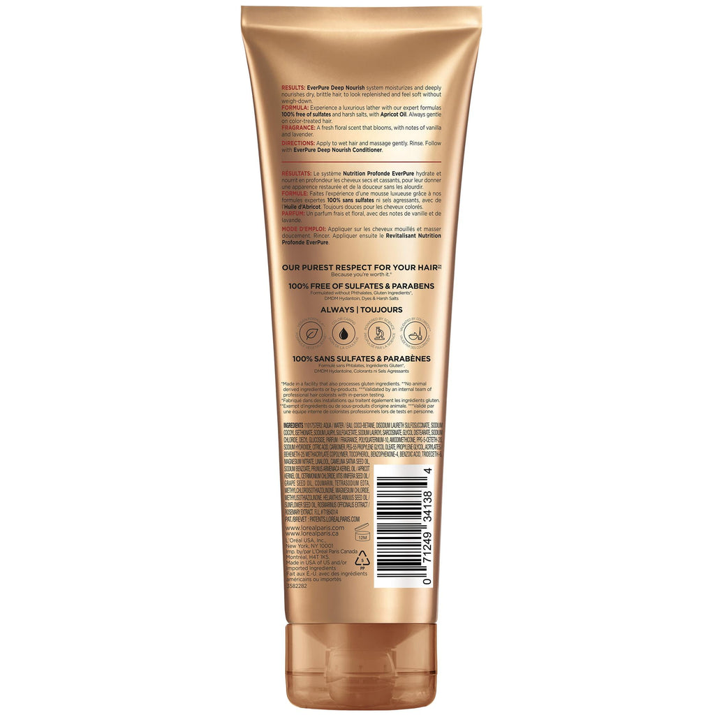 L'Oreal Paris EverPure Deep Nourish Shampoo for Dry Hair, Sulfate Free, 8.5 fl oz