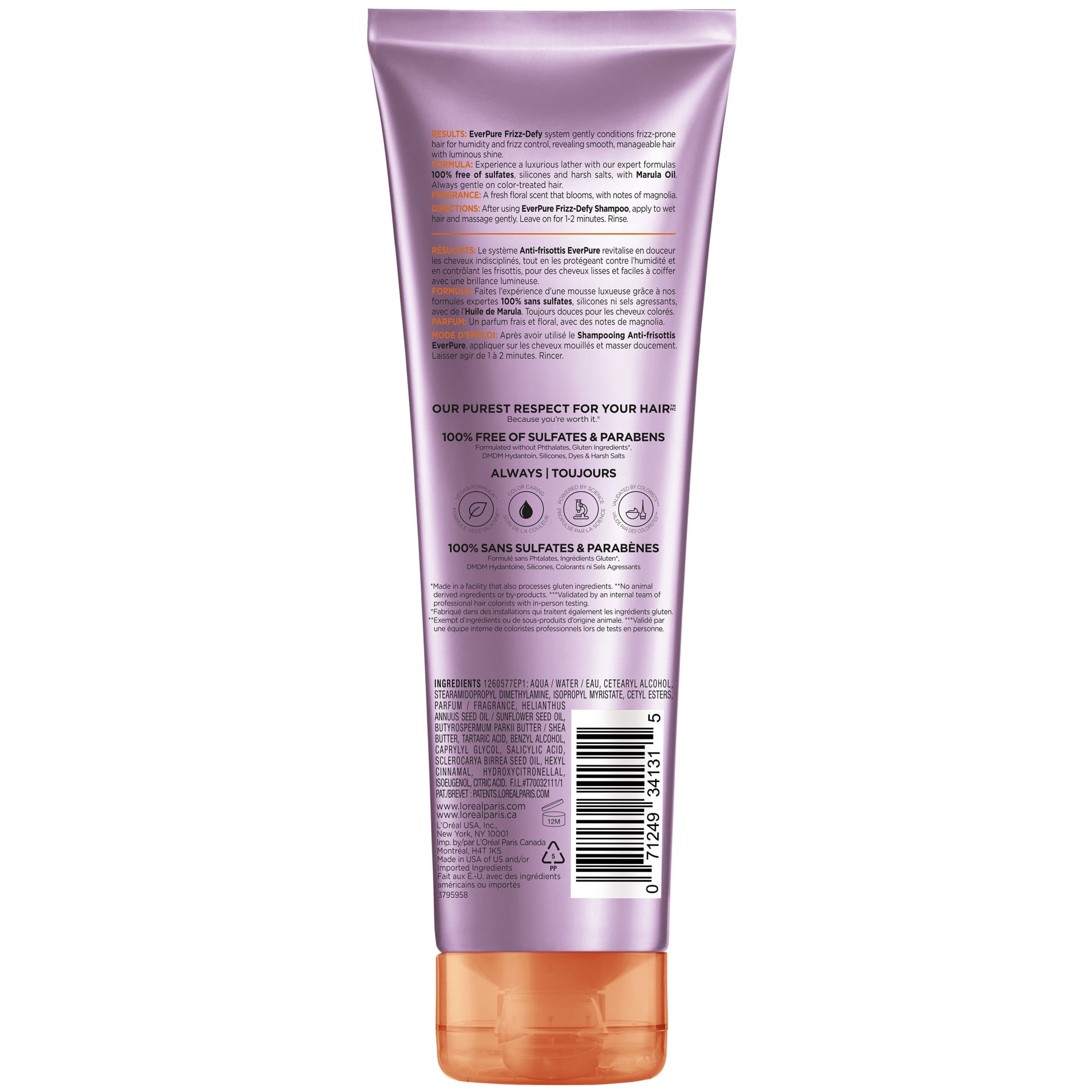 L'Oreal Paris EverPure Frizz Defy Squeeze Conditioner with Marula Oil, 8.5 fl oz