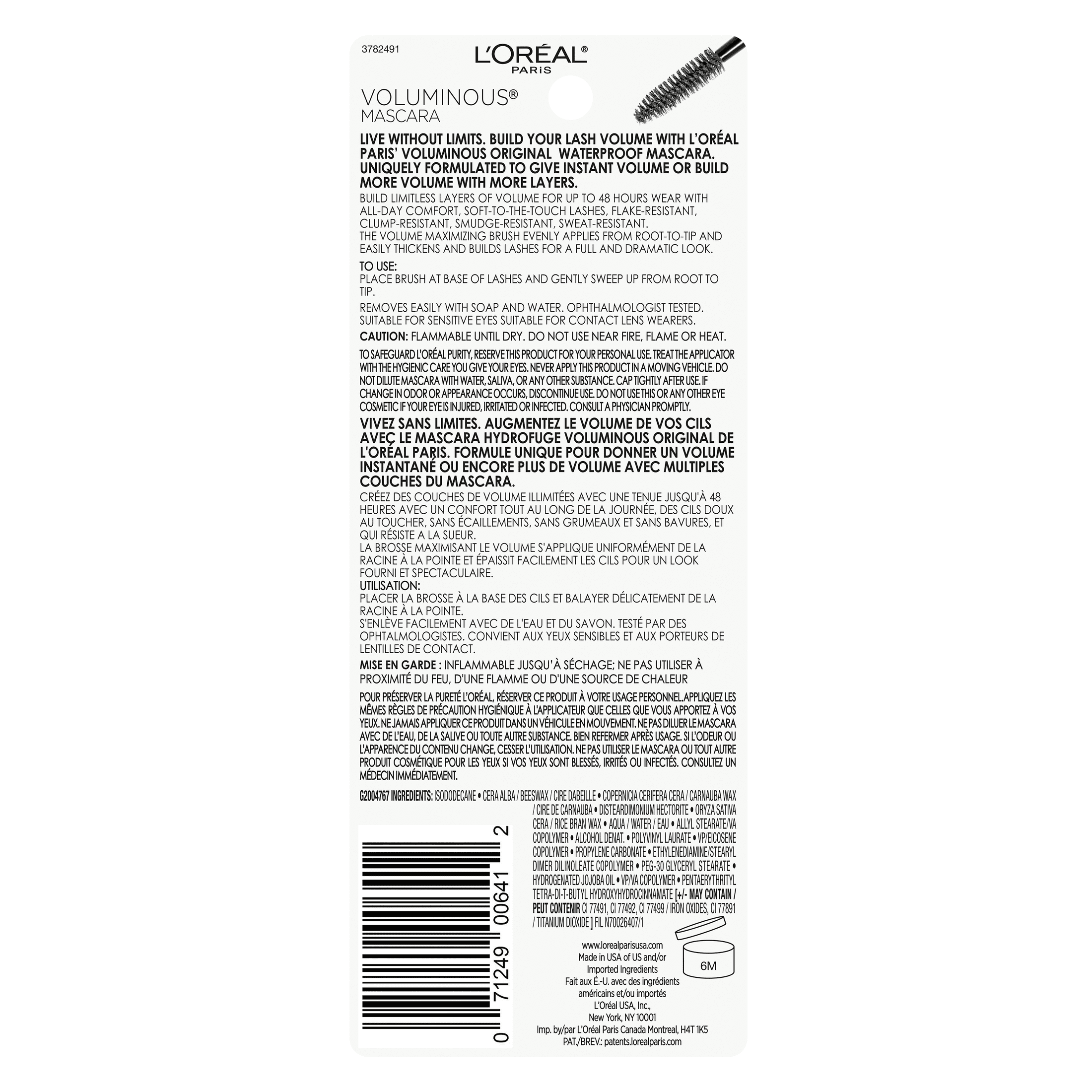 L'Oreal Paris Voluminous Original Waterproof Volume Building Mascara, Black, 0.28 fl. oz.