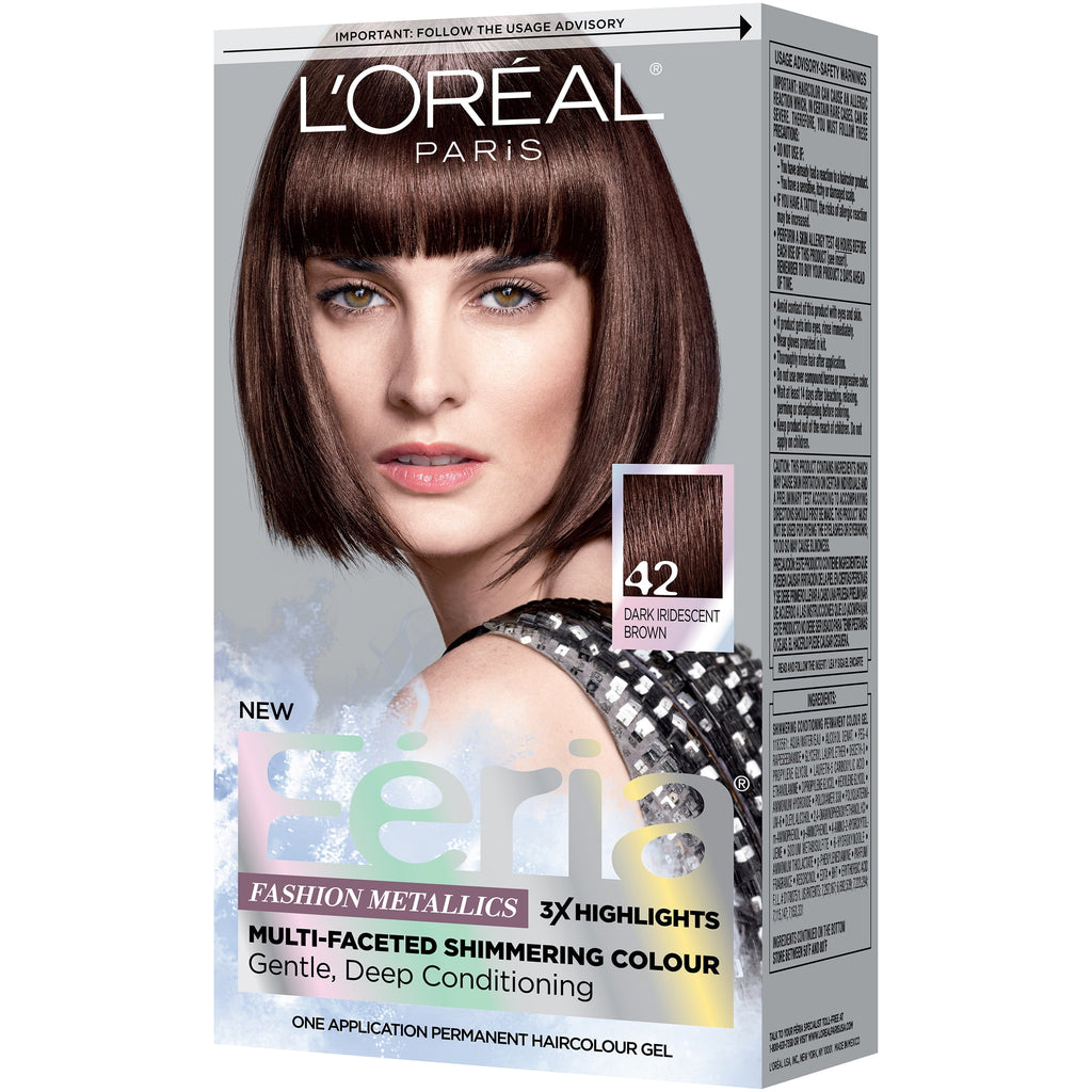 L'Oreal Paris Feria Multi-Faceted Shimmering Permanent Hair Color, 42 Chrome Plum, Dark Iridescent Brown, 1 Kit