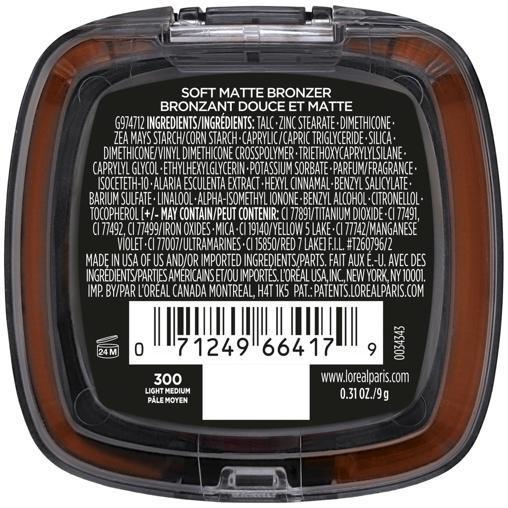 L'Oreal Paris Infallible Up to 24H Fresh Wear Soft Matte Bronzer, Light Medium, 0.31 oz