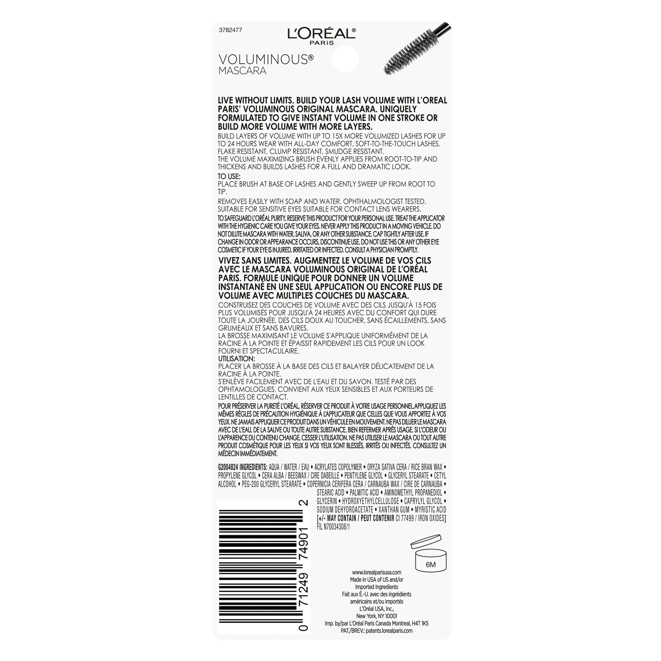 L'Oreal Paris Voluminous Original Washable Bold Eye Mascara, Black