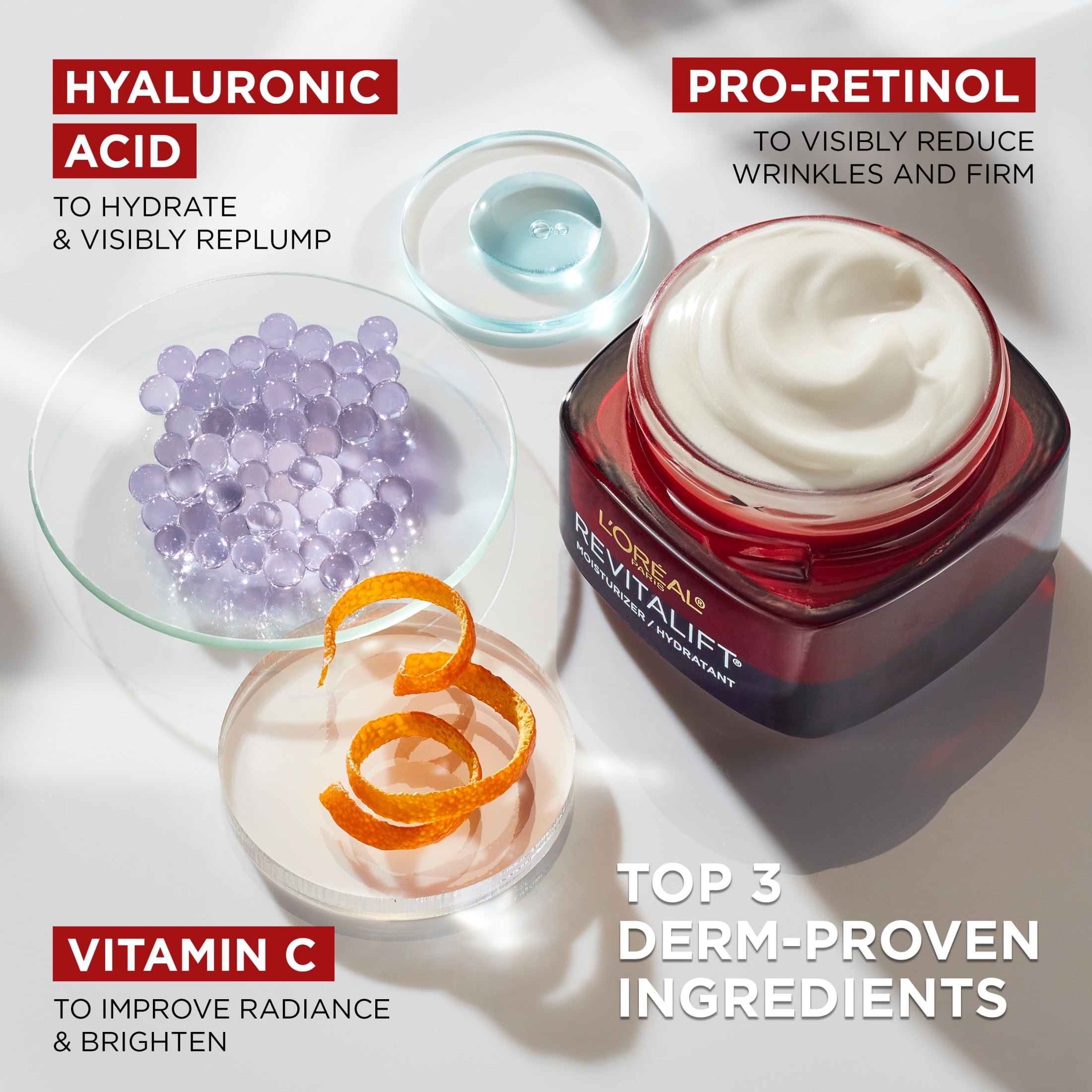 L'Oreal Paris Revitalift Triple Power Anti-Aging Face Moisturizer, Fragrance Free, Pro Retinol, Hyaluronic Acid & Vitamin C to Reduce Wrinkles, Firm & Brighten Skin, Unscented Cream, 1.7 oz