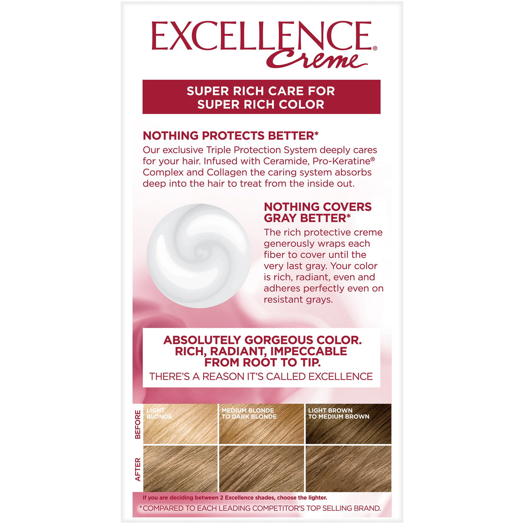 L'Oreal Paris Excellence Triple Protection Permanent Hair Color Crème, Dark Blonde [7], 1 Each