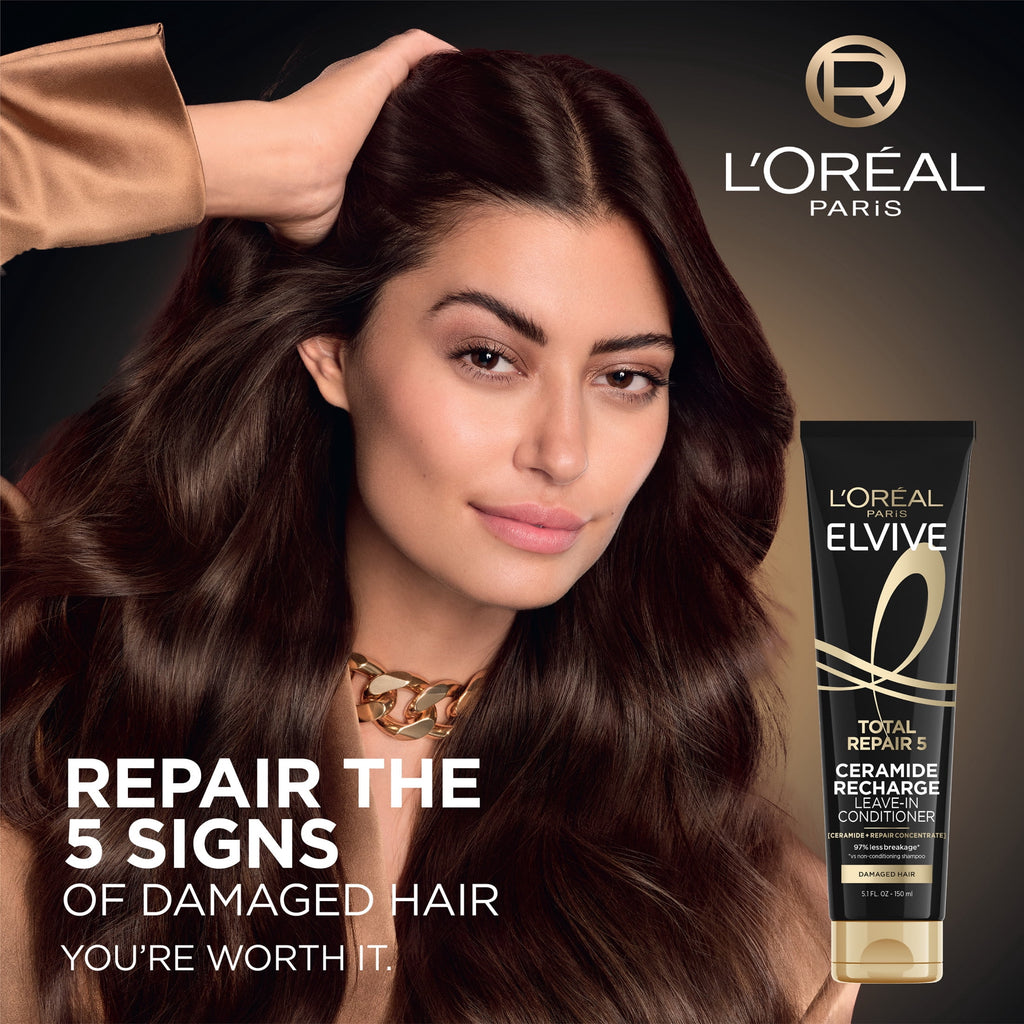 L'Oreal Paris Elvive Total Repair Squeeze Leave in Conditioner, Damaged Hair, Protein, 5.1 fl oz