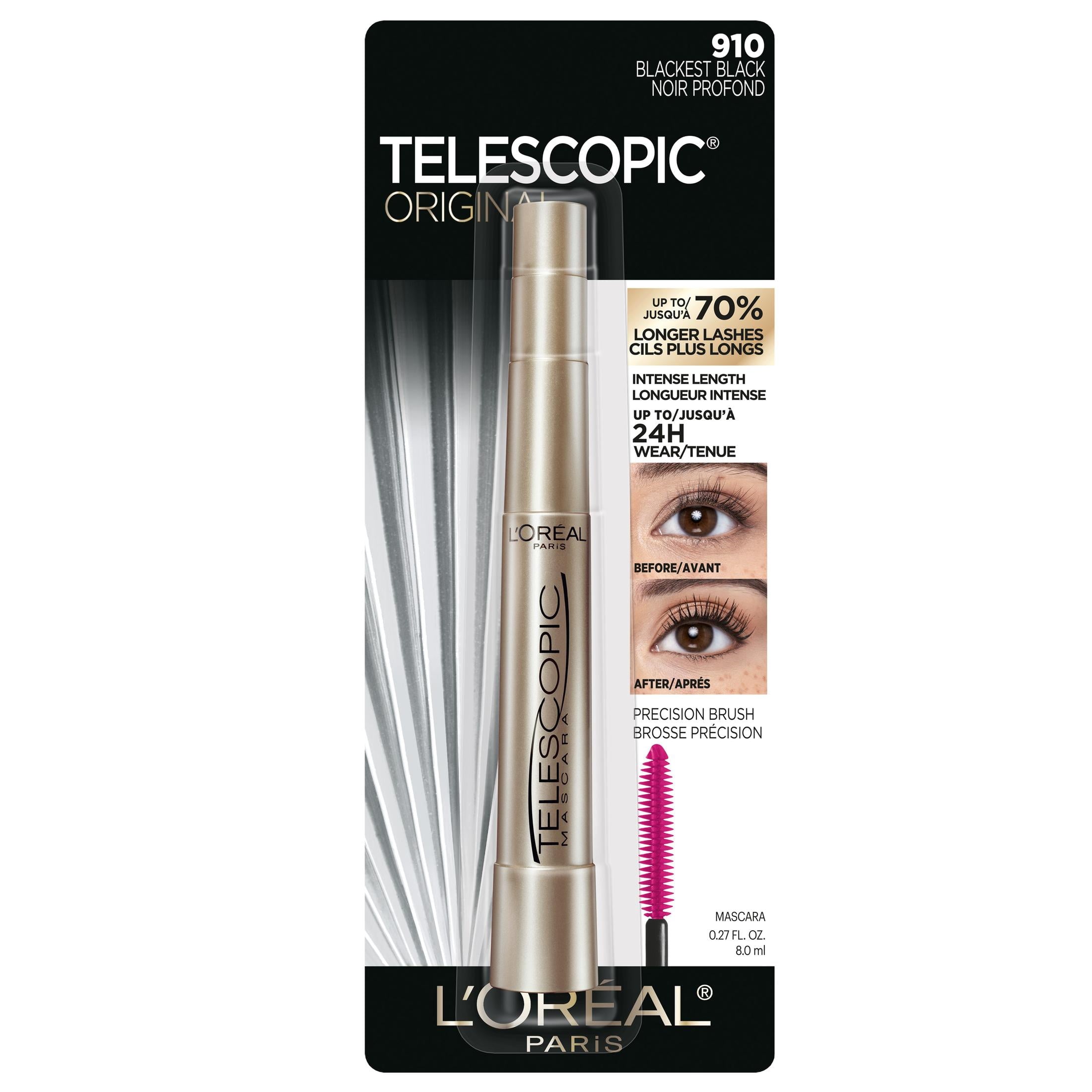 (2 pack) L'Oreal Paris Telescopic Original Washable Mascara, Blackest Black, 0.27 fl oz