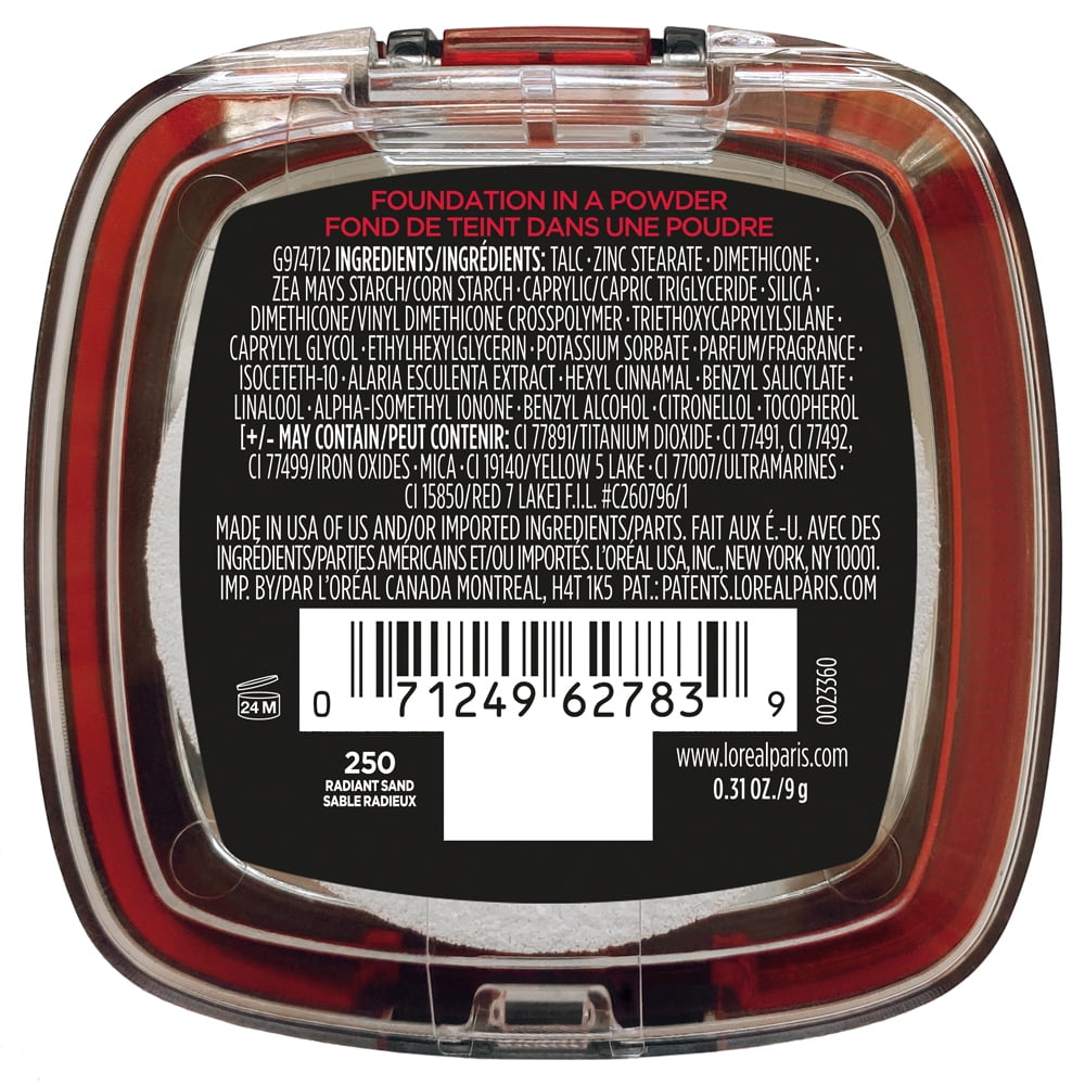 (2 pack) L'Oreal Paris Infallible Fresh Wear 24 Hr Powder Foundation Makeup, 250 Radiant Sant, 0.31 oz