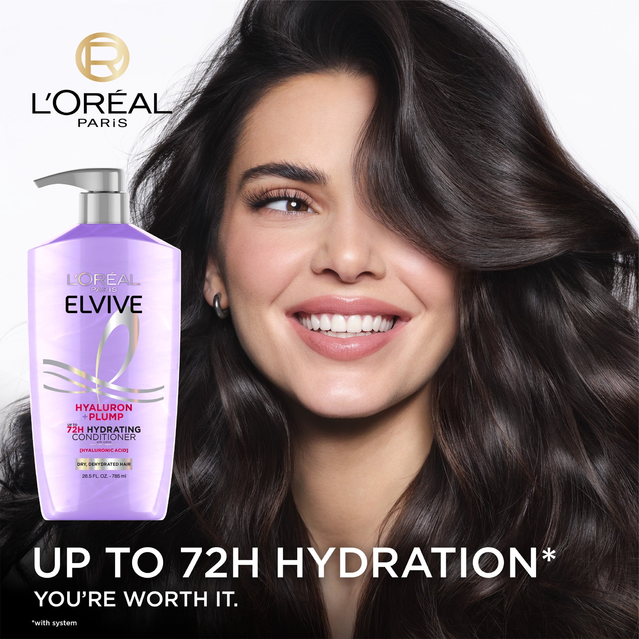 (4 pack) L'Oreal Paris Elvive Hyaluron Plump Hydrating Hair Conditioner, Squeeze Bottle, 26.5 fl oz