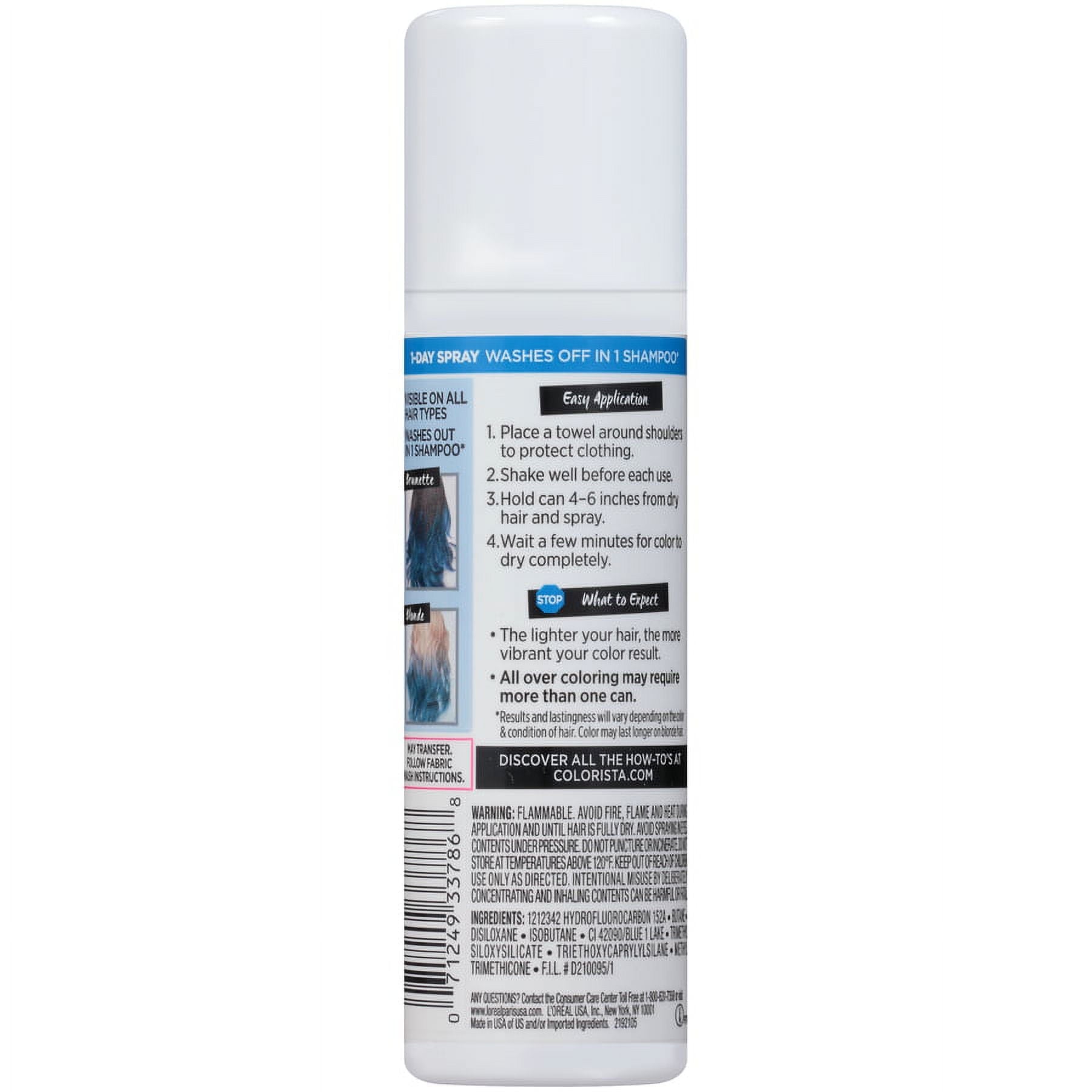 L'Oreal Paris Colorista Spray, Aerosol, Temporary Hair Color, Blue, 2 oz