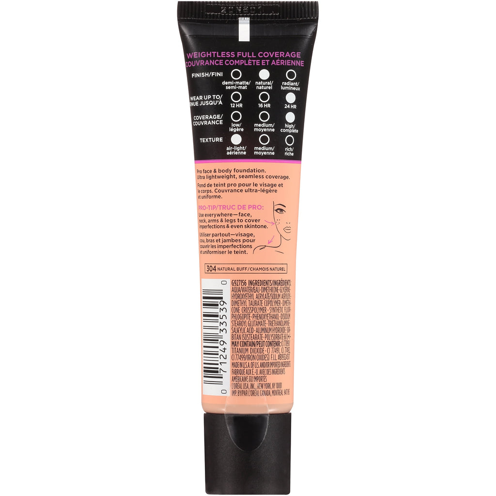 L'Oreal Paris Infallible Total Cover Liquid Foundation, Natural Buff, 1 fl oz