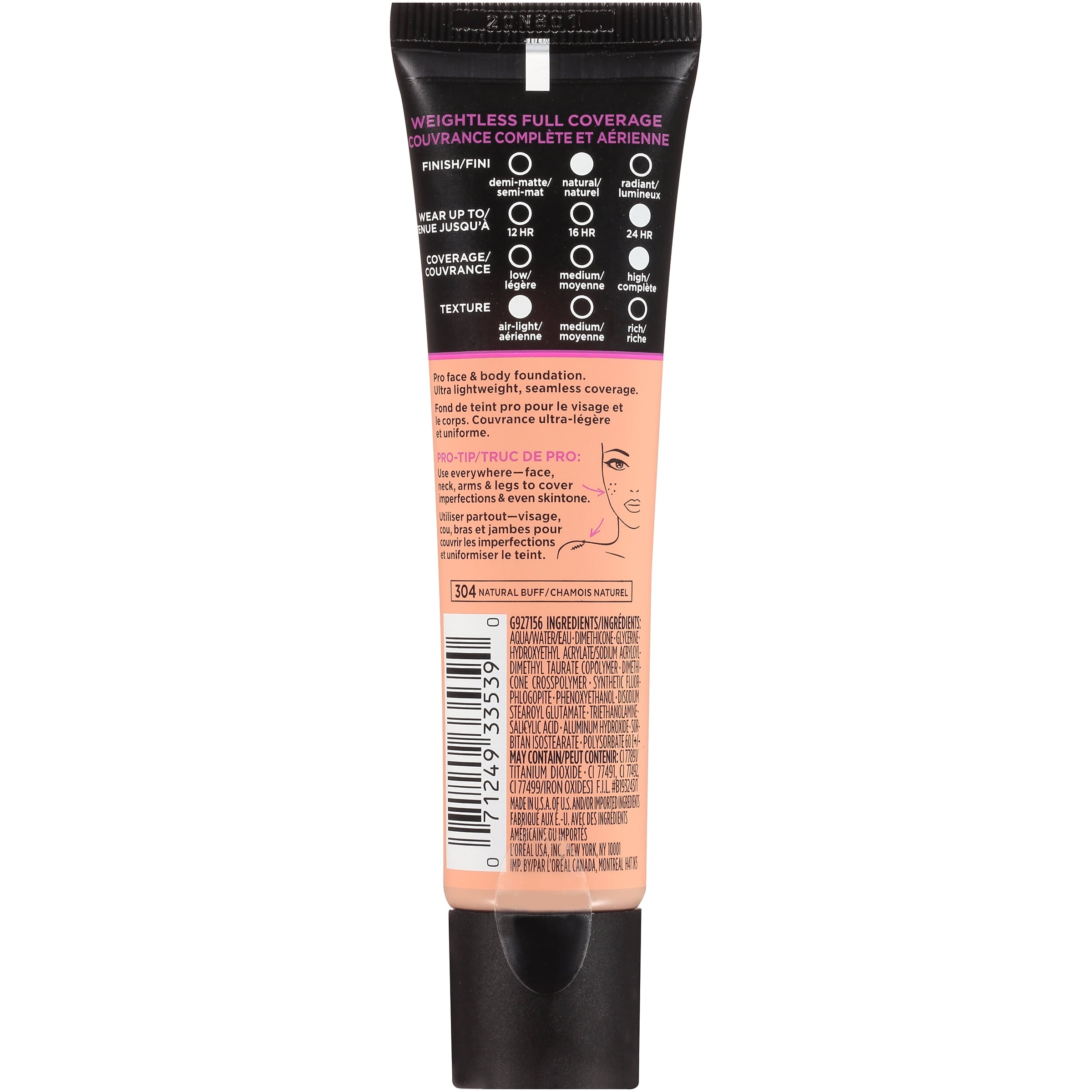 L'Oreal Paris Infallible Total Cover Liquid Foundation, Natural Buff, 1 fl oz