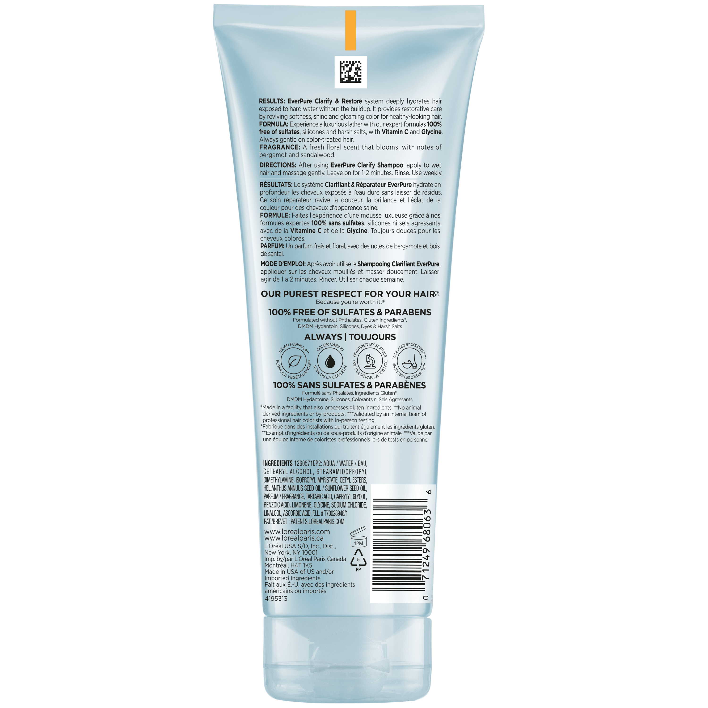L'Oreal Paris EverPure Sulfate Free Restoring Conditioner with Antioxidants, Squeeze, 6.8 fl oz